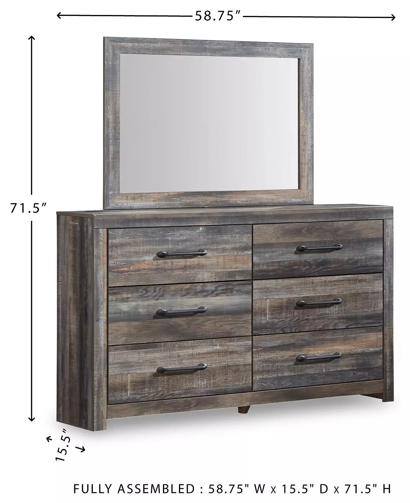 Drystan 6 Drawer Dresser and Mirror