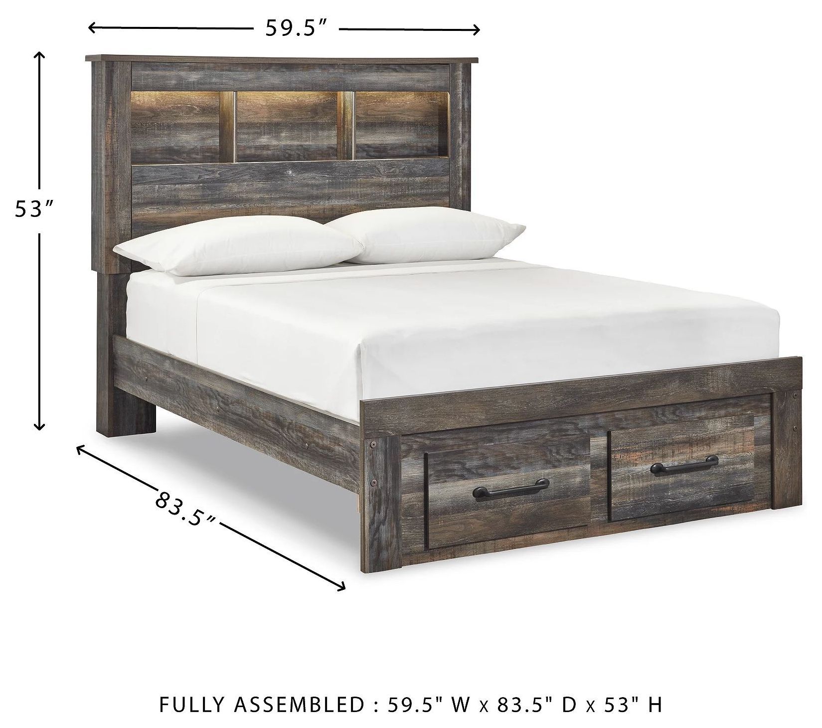 Drystan Full Bookcase Bed with Front Storage Footboard