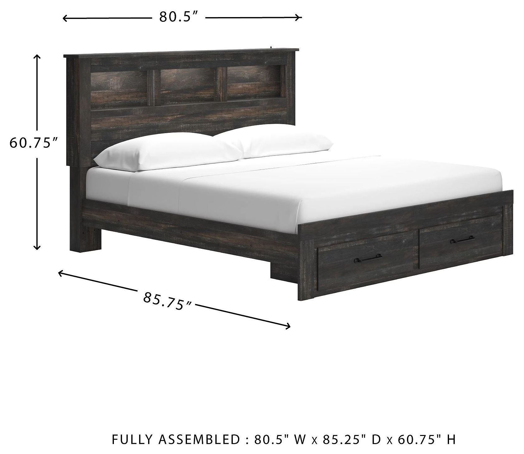 Drystan King Bookcase Bed with Front Storage Footboard