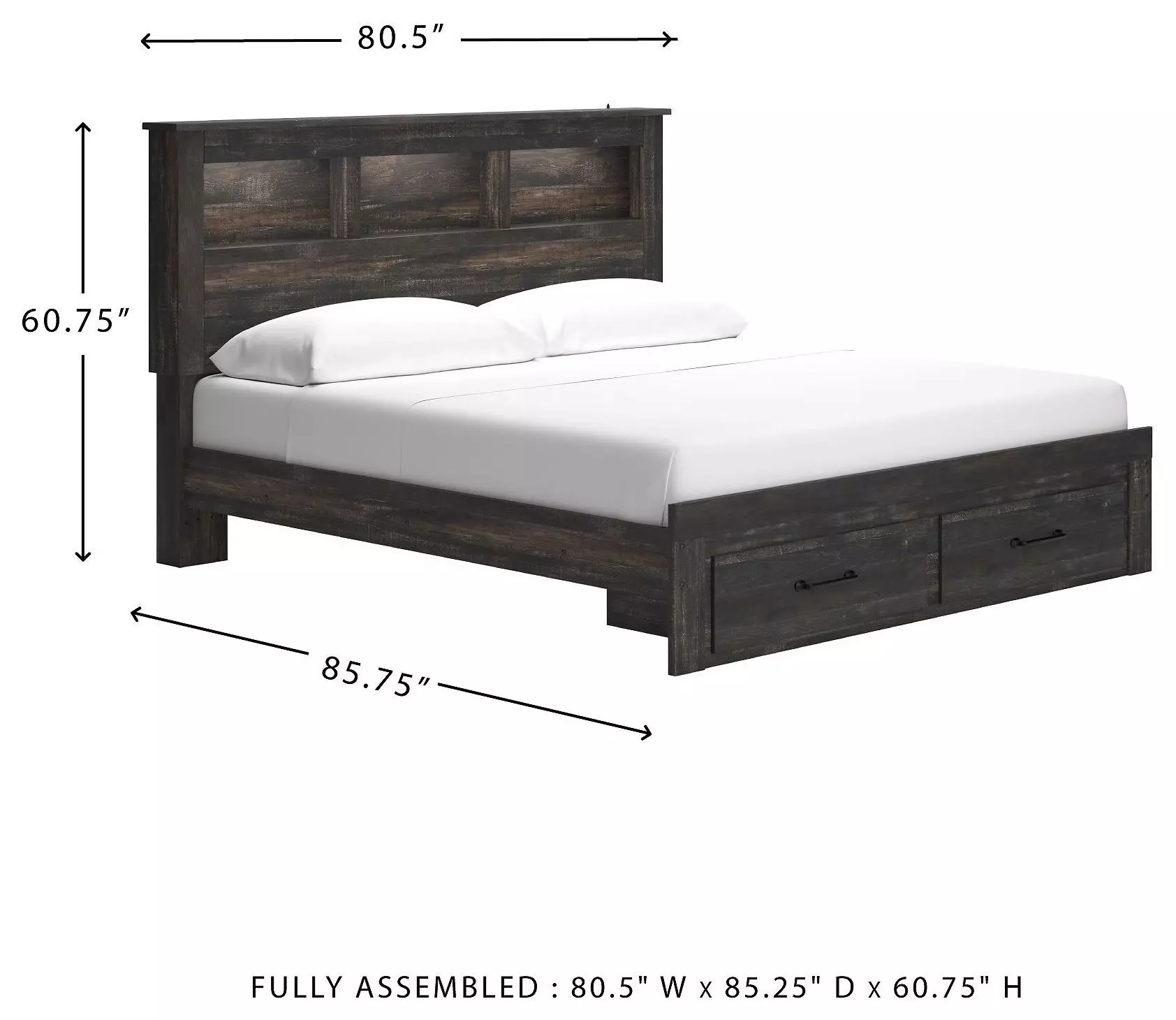 Drystan King Bookcase Bed with Front Storage Footboard