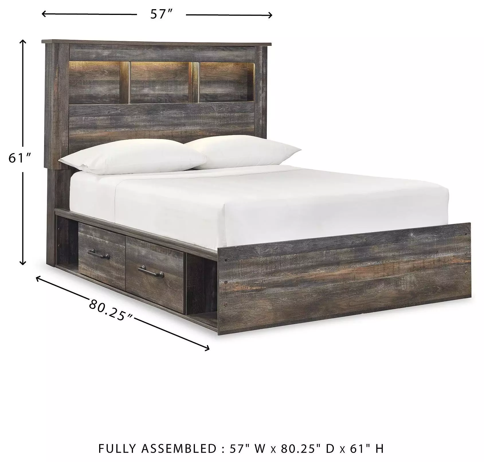 Drystan Full Bookcase Bed with Dual Side Storage Drawers