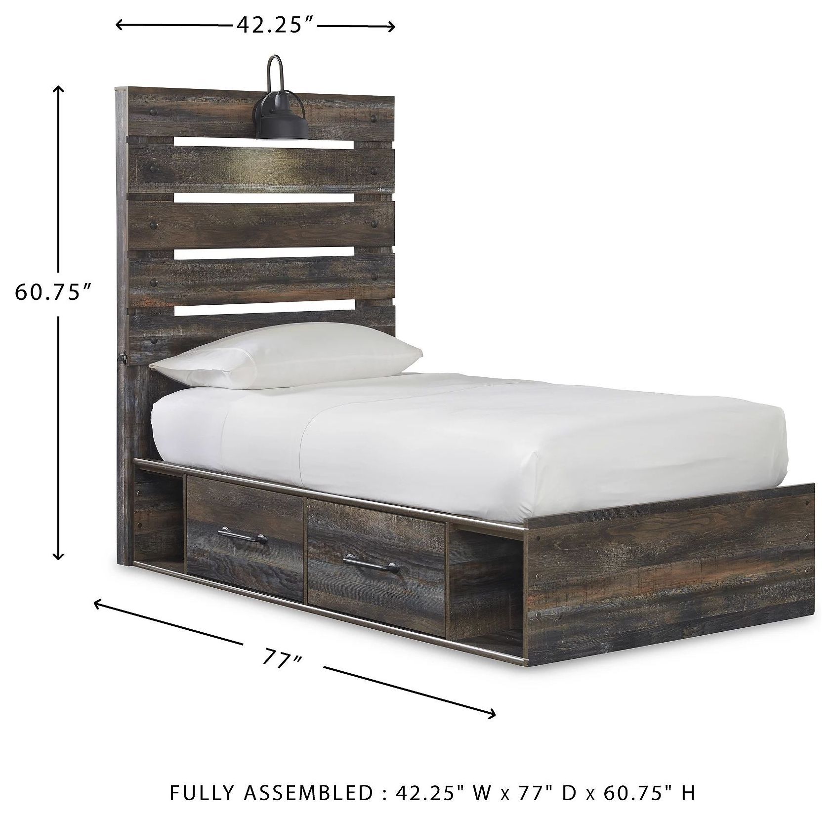Drystan Twin Panel Bed with Side Storage Drawers