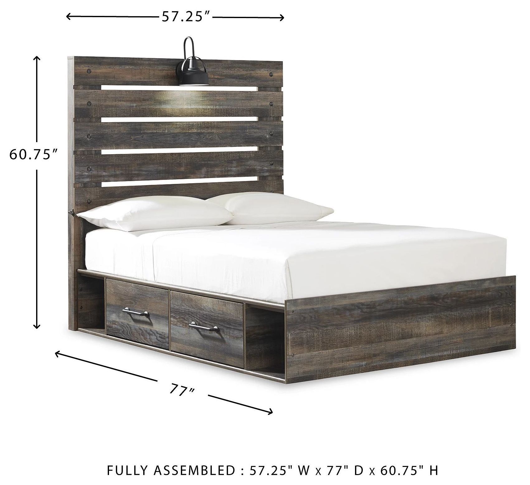 Drystan Full Panel Bed with Side Storage Drawers