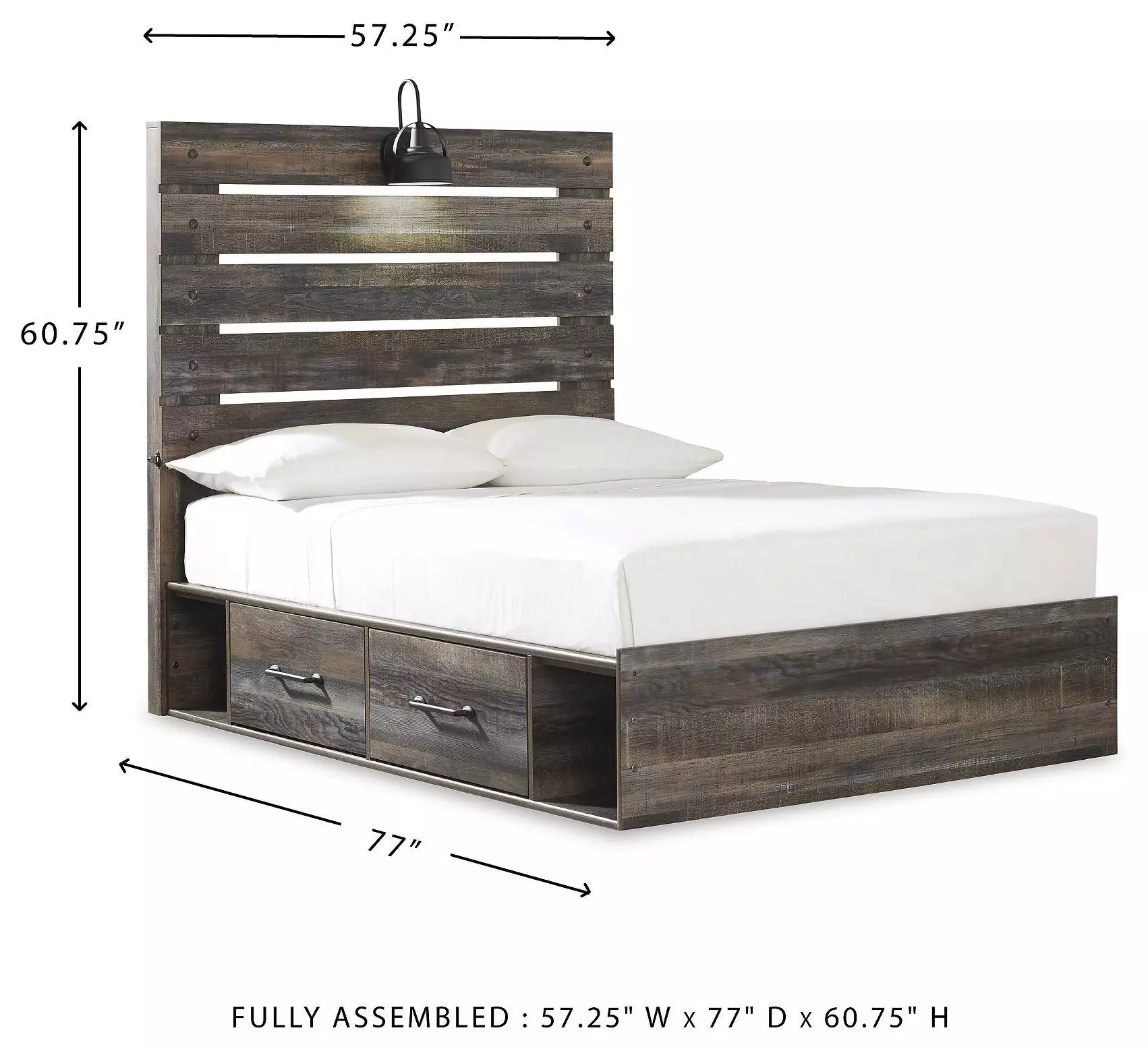 Drystan Full Panel Bed with Side Storage Drawers
