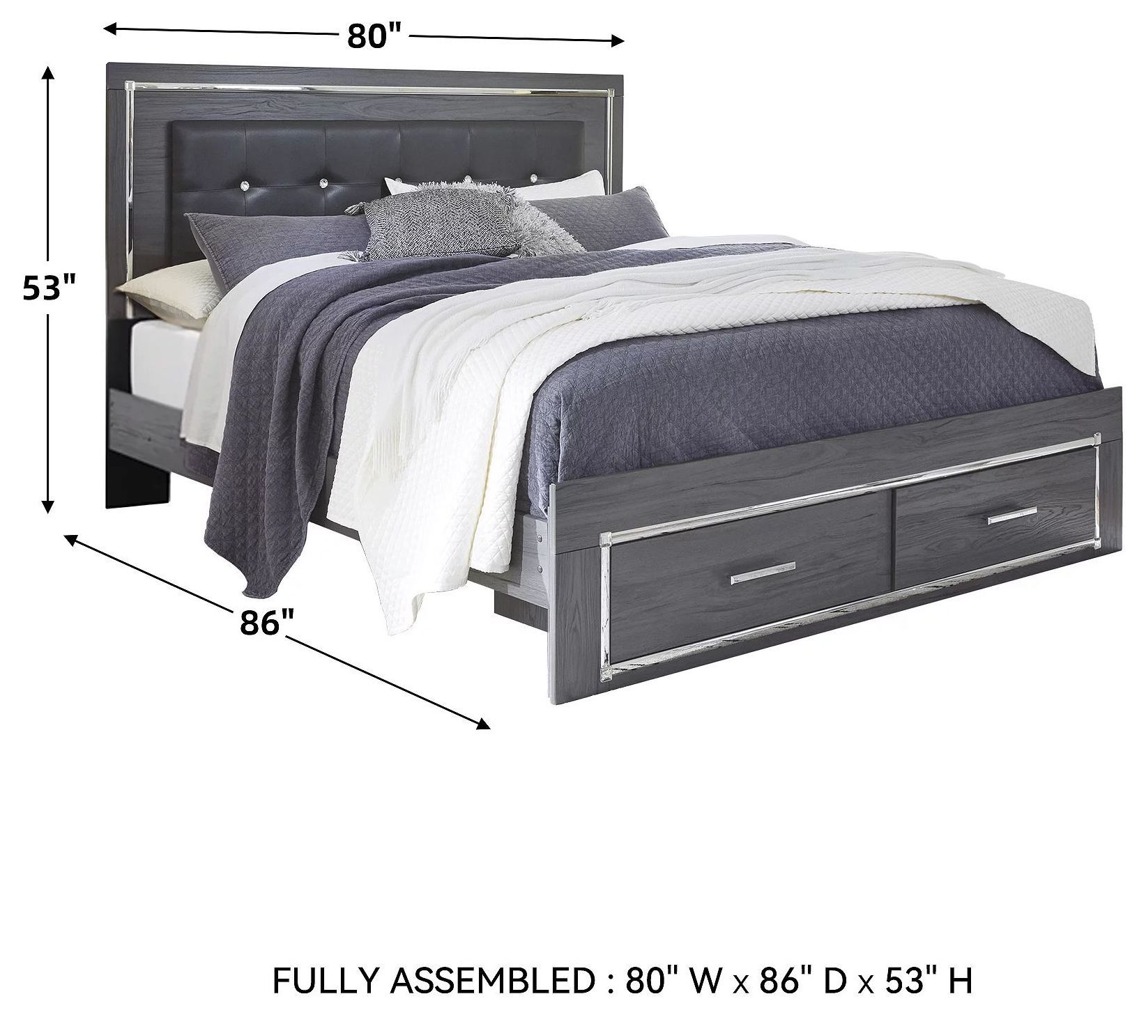 Lodanna Gray King Upholstered Panel Storage Bed