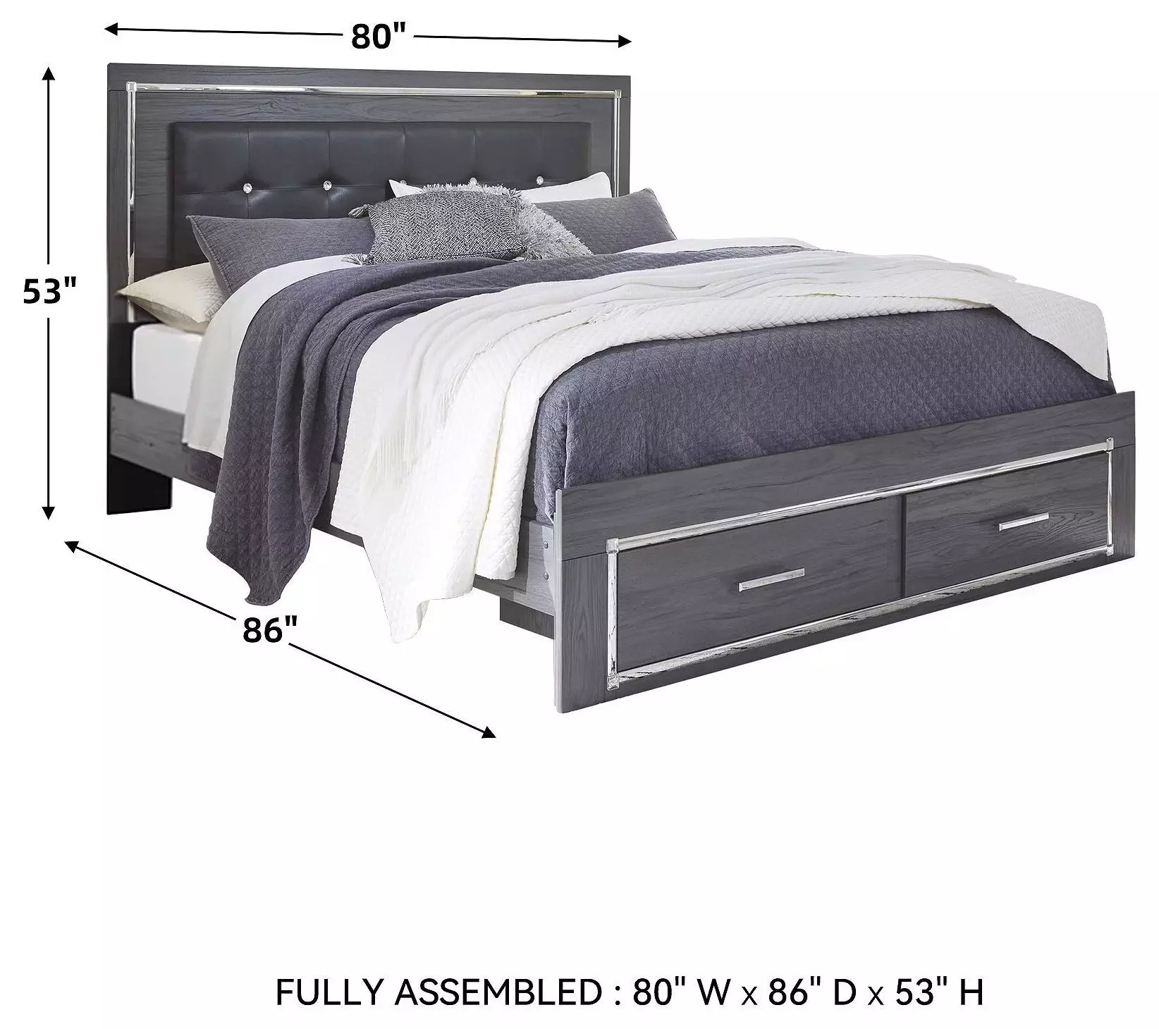 Lodanna Gray King Upholstered Panel Storage Bed