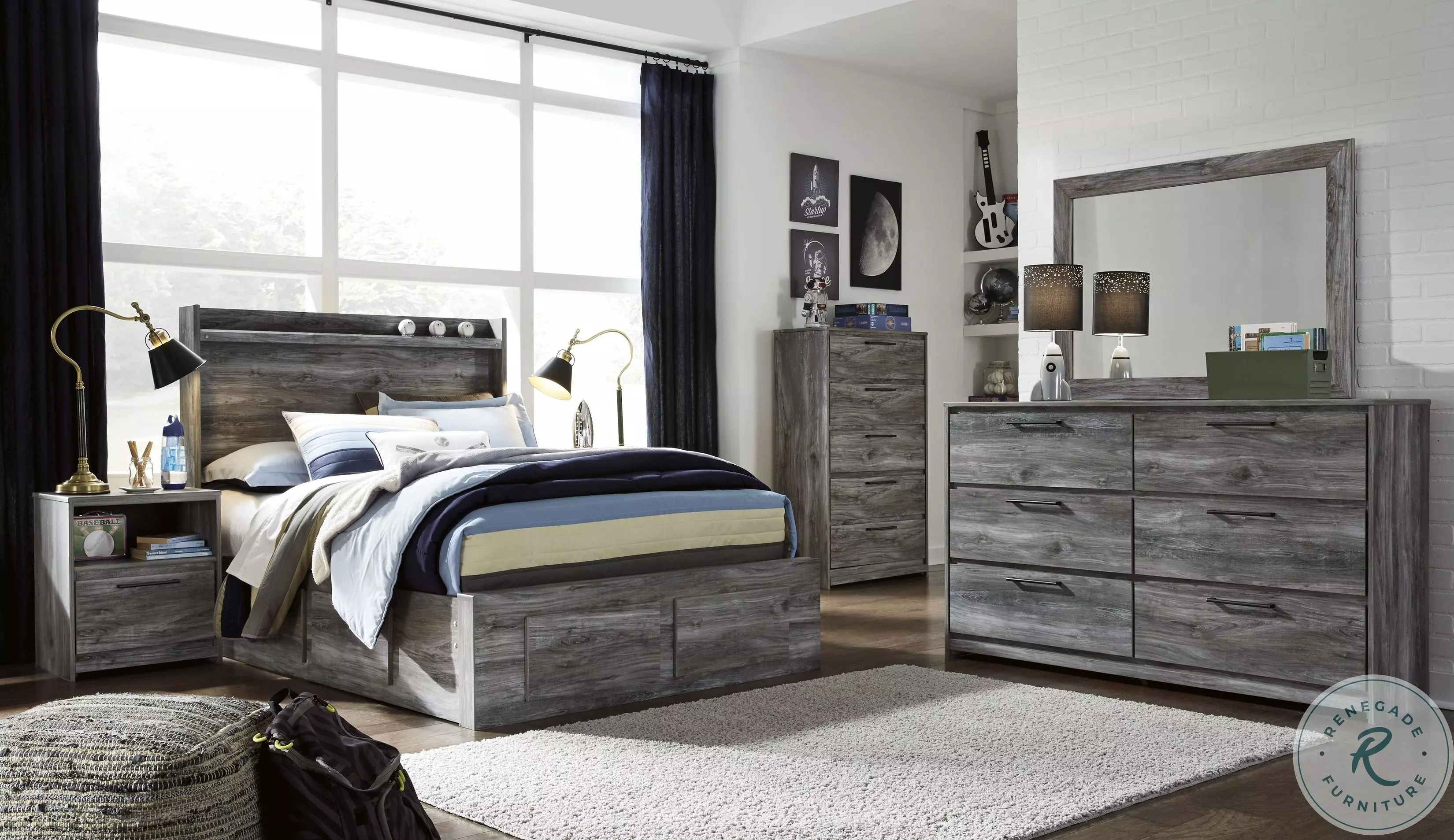 Baystorm Gray Youth Double Underbed Storage Platform Bedroom