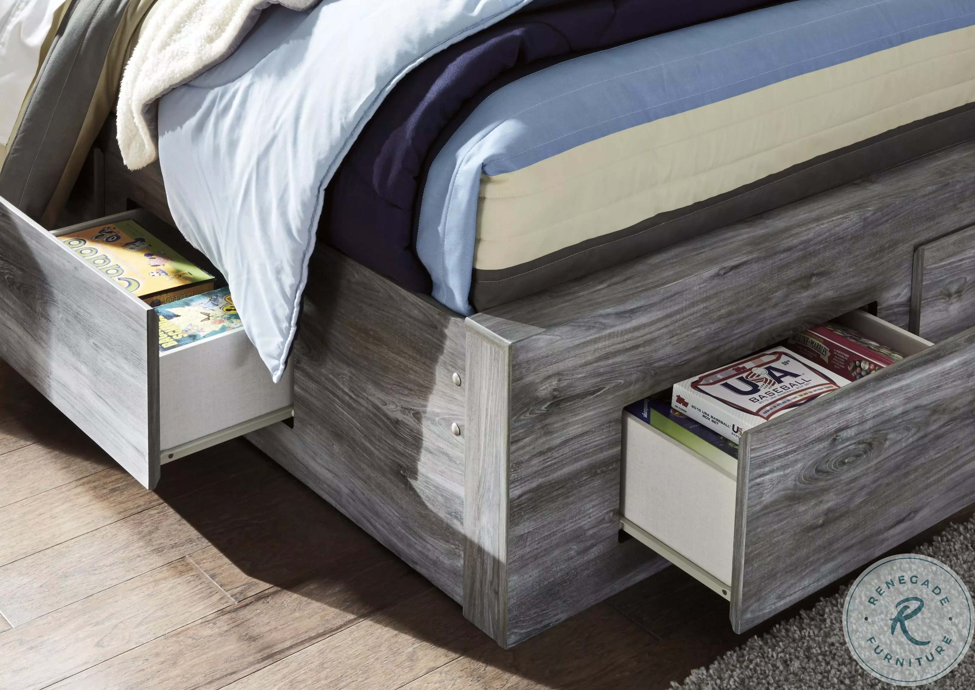 Baystorm Gray Queen Platform Single Side Underbed Storage