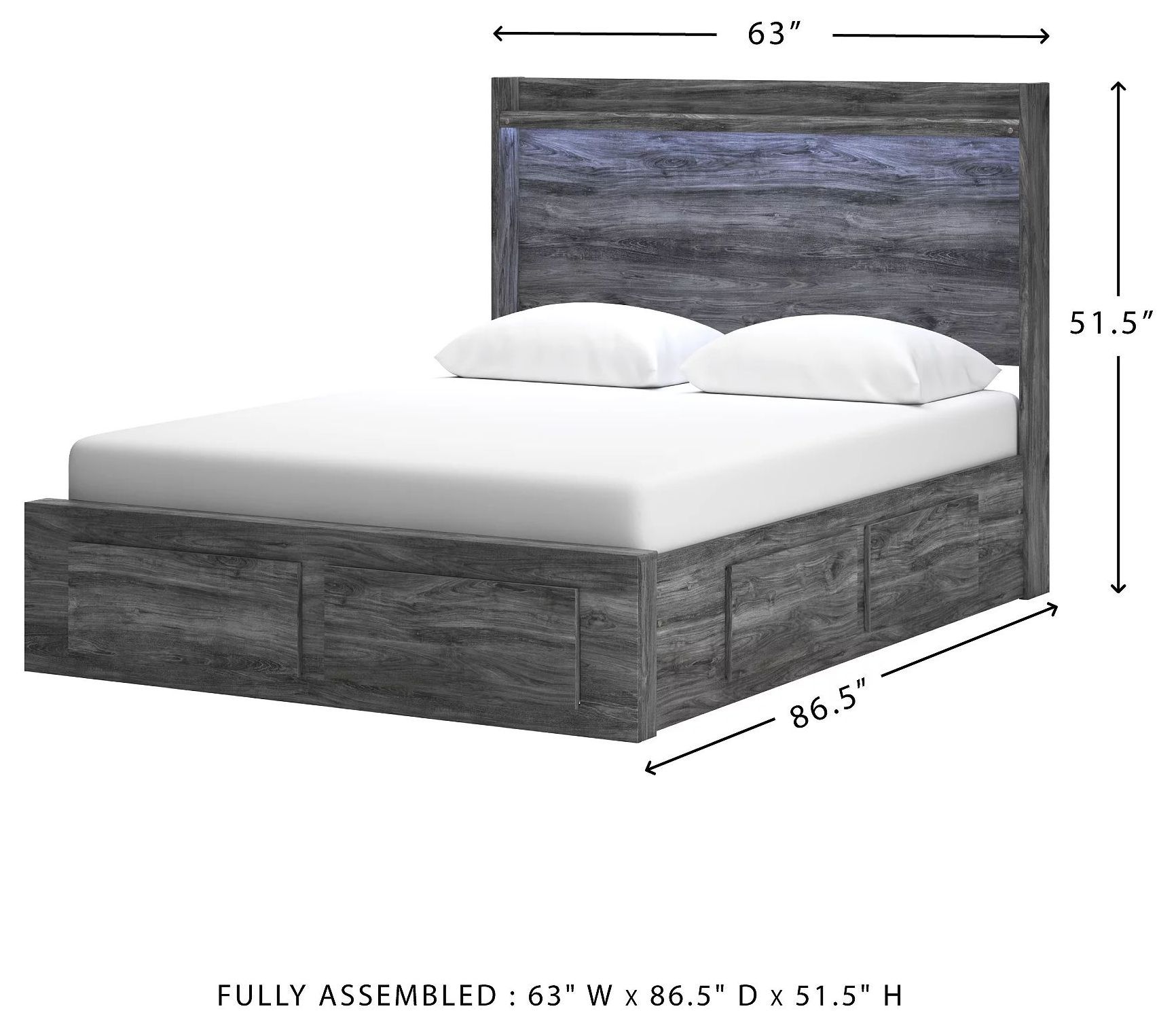 Baystorm Gray Queen Platform Single Side Under Bed Storage Bed