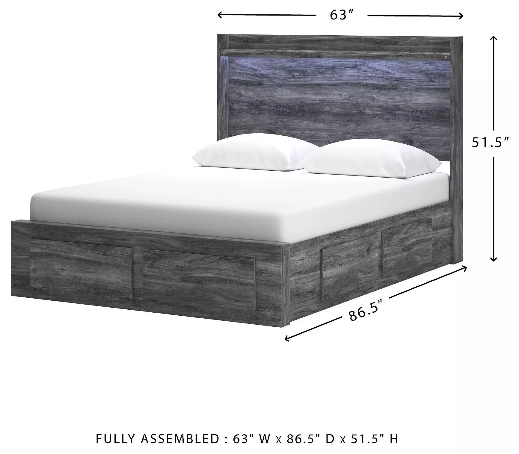 Baystorm Gray Queen Platform Single Side Under Bed Storage Bed