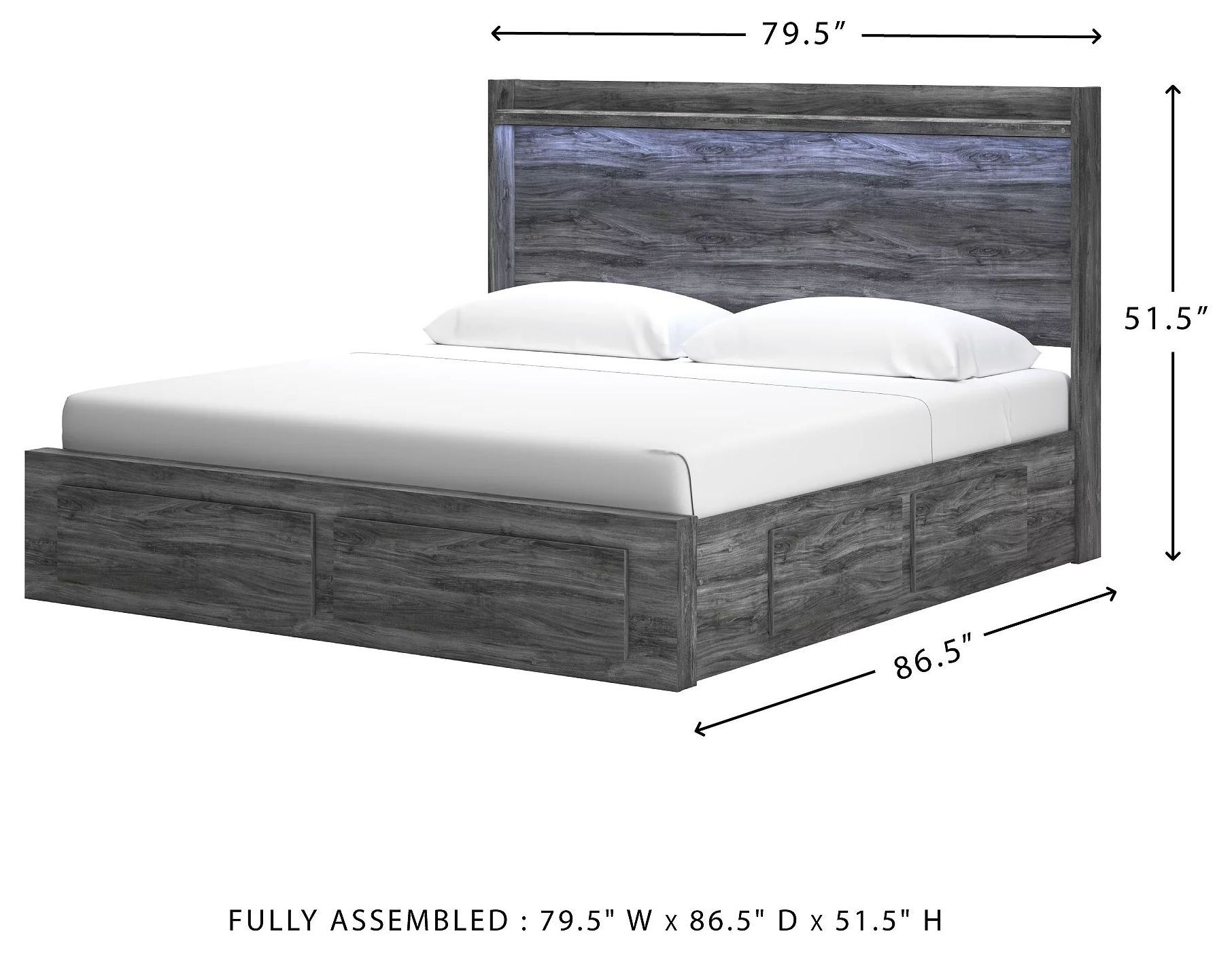 Baystorm Gray King Platform Single Side Under Bed Storage Bed