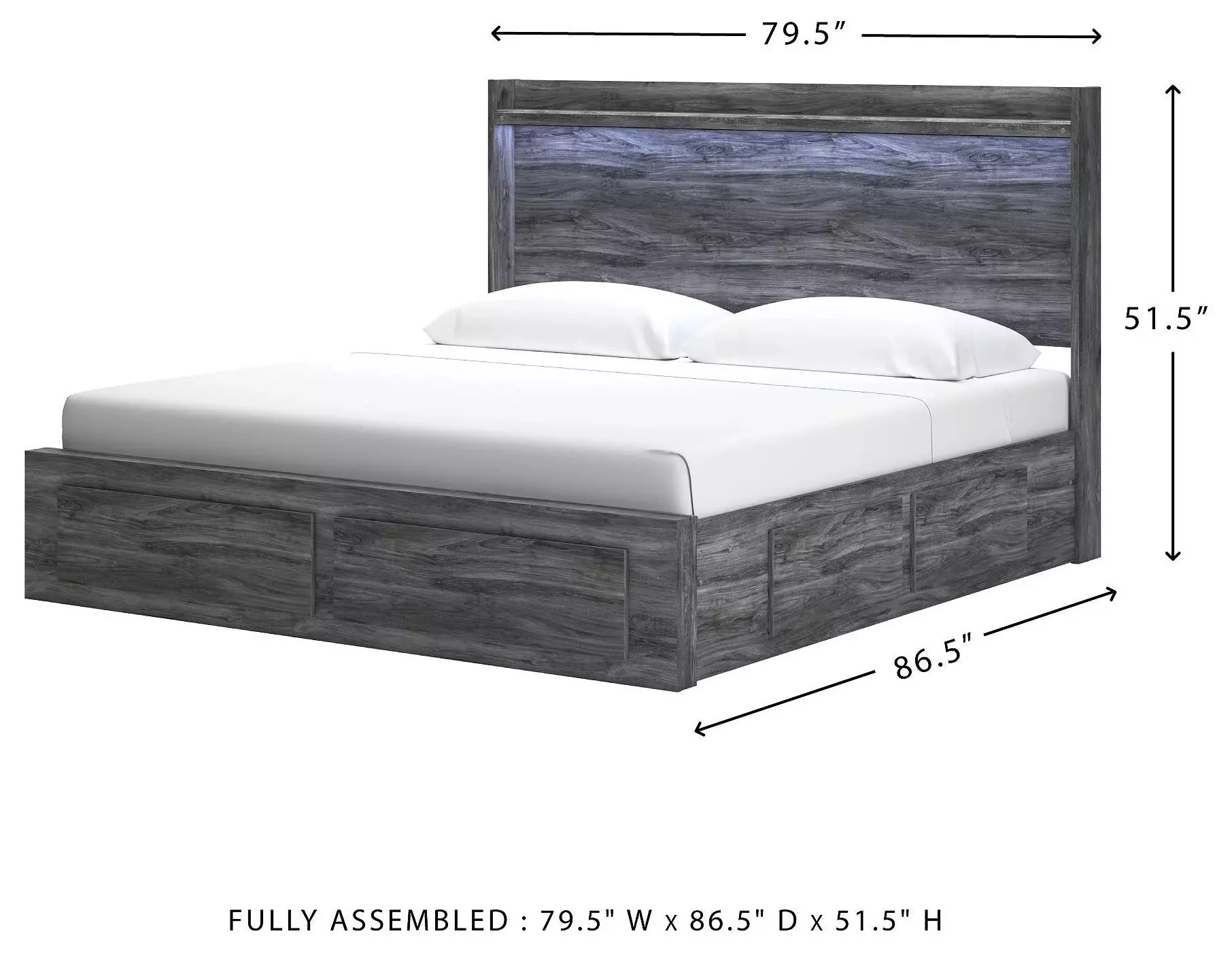 Baystorm Gray King Platform Single Side Under Bed Storage Bed