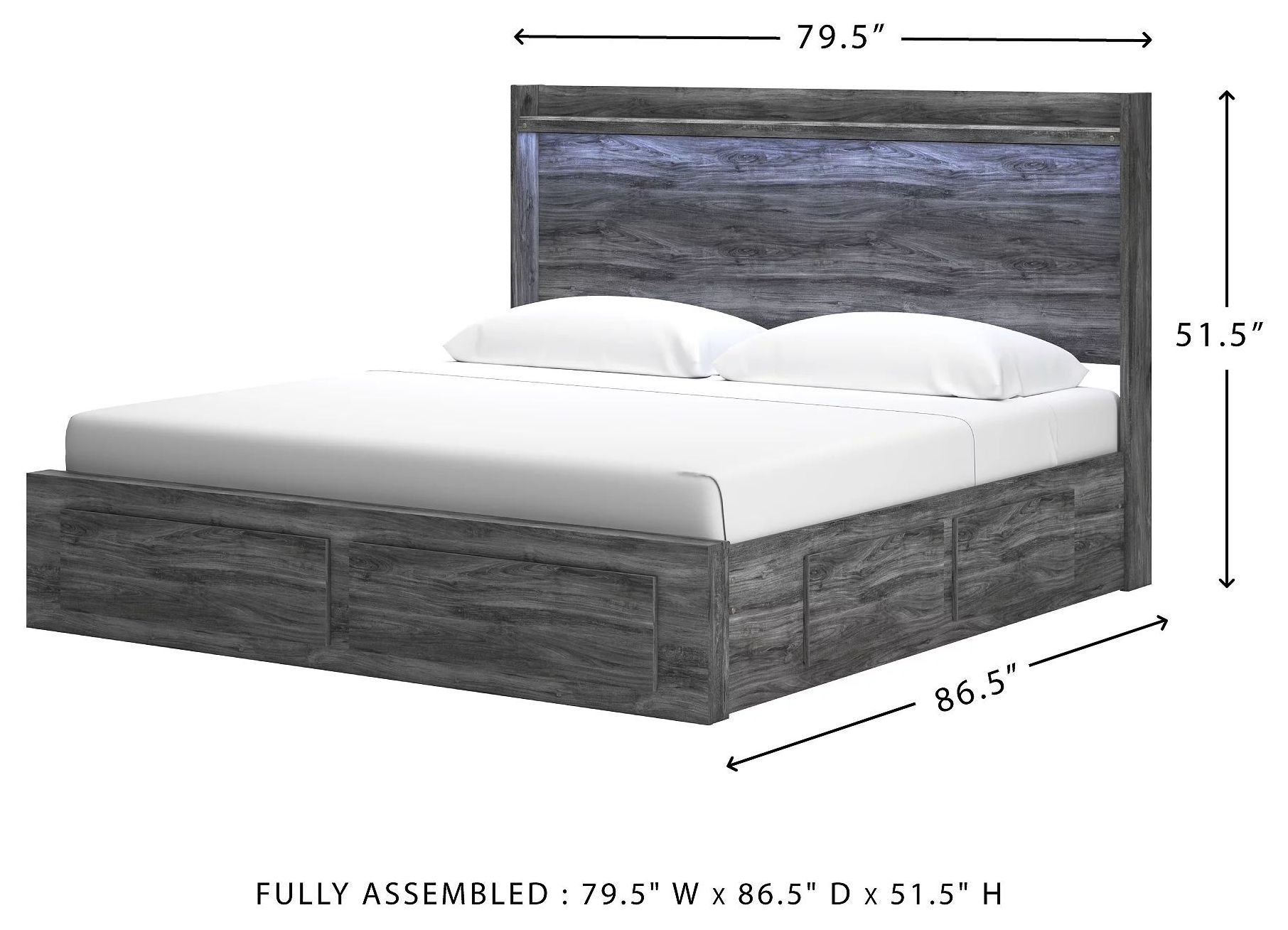 Baystorm Gray King Platform Double Under Bed Storage Bed