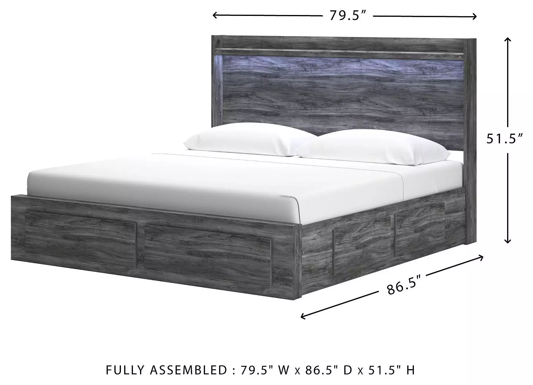 Baystorm Gray King Platform Double Under Bed Storage Bed
