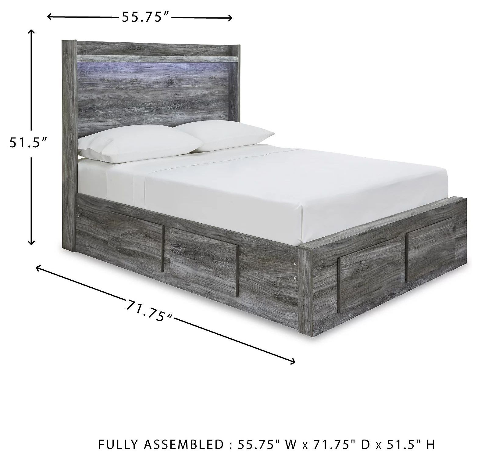 Baystorm Gray Full Double Under Bed Storage Platform Bed