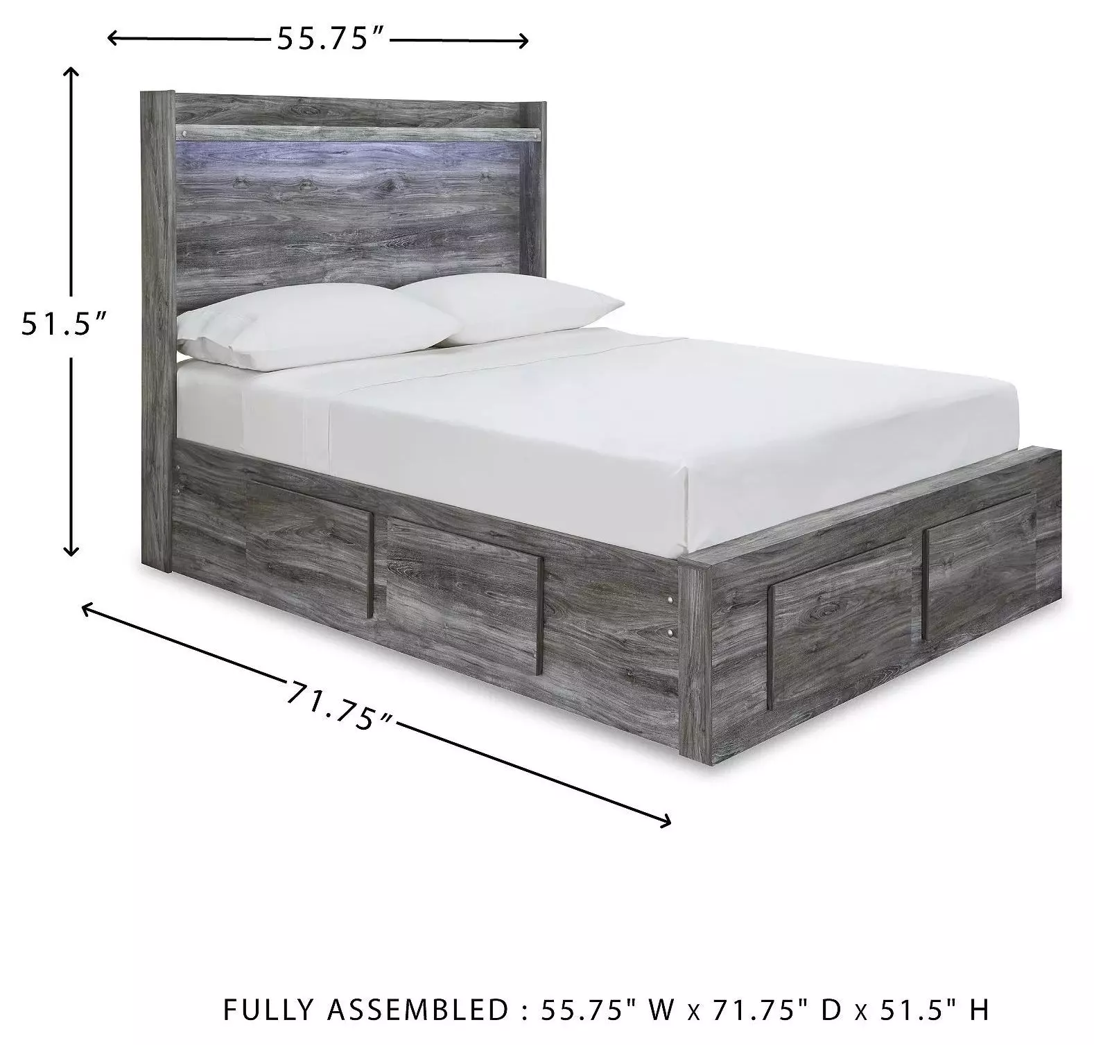Baystorm Gray Full Double Under Bed Storage Platform Bed