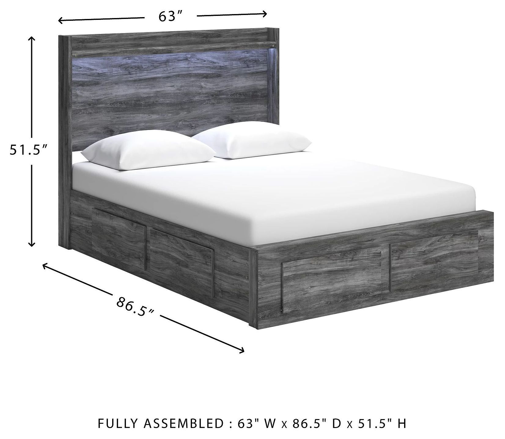 Baystorm Gray Queen Platform Double Under Bed Storage Bed