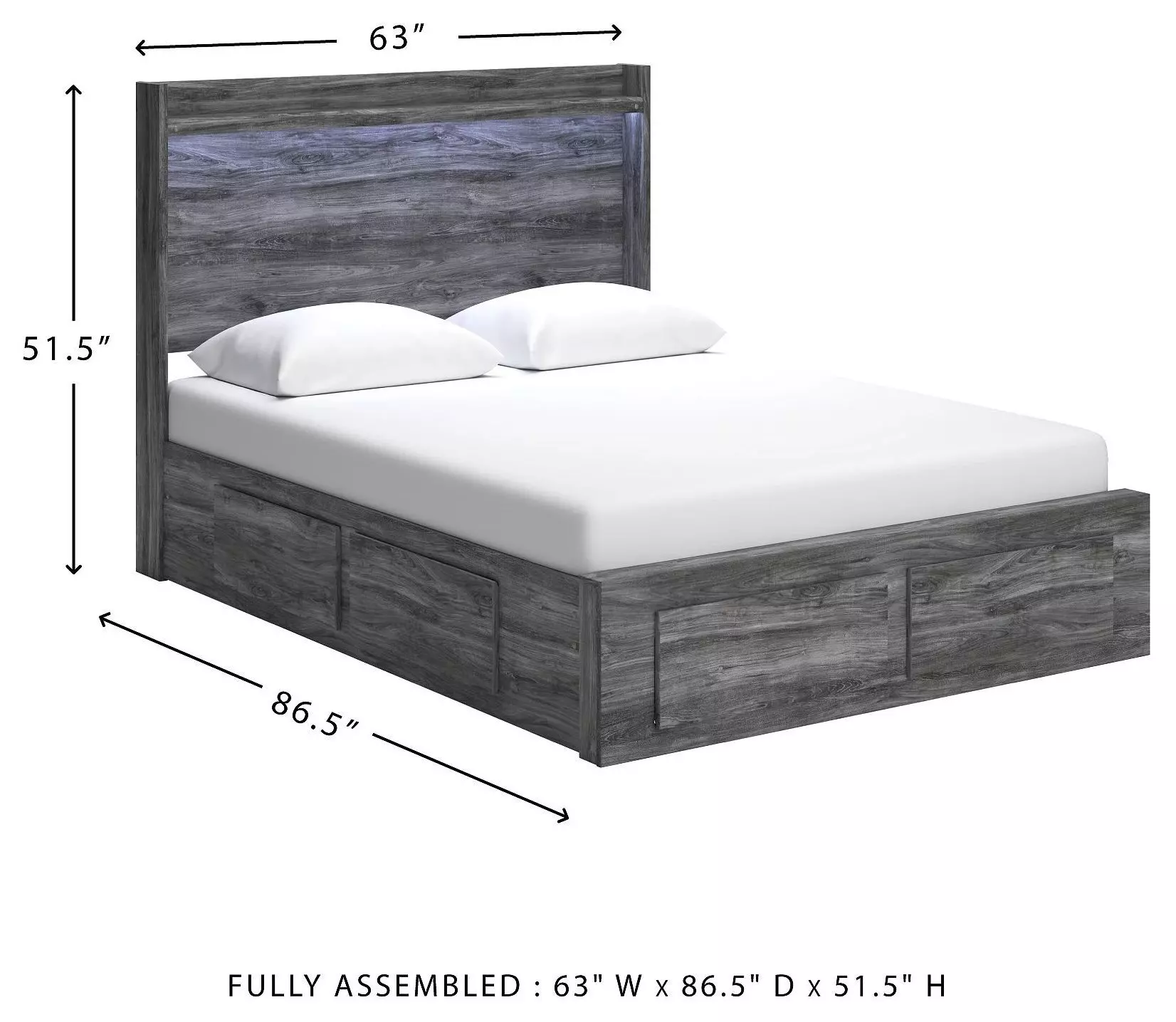 Baystorm Gray Queen Platform Double Under Bed Storage Bed