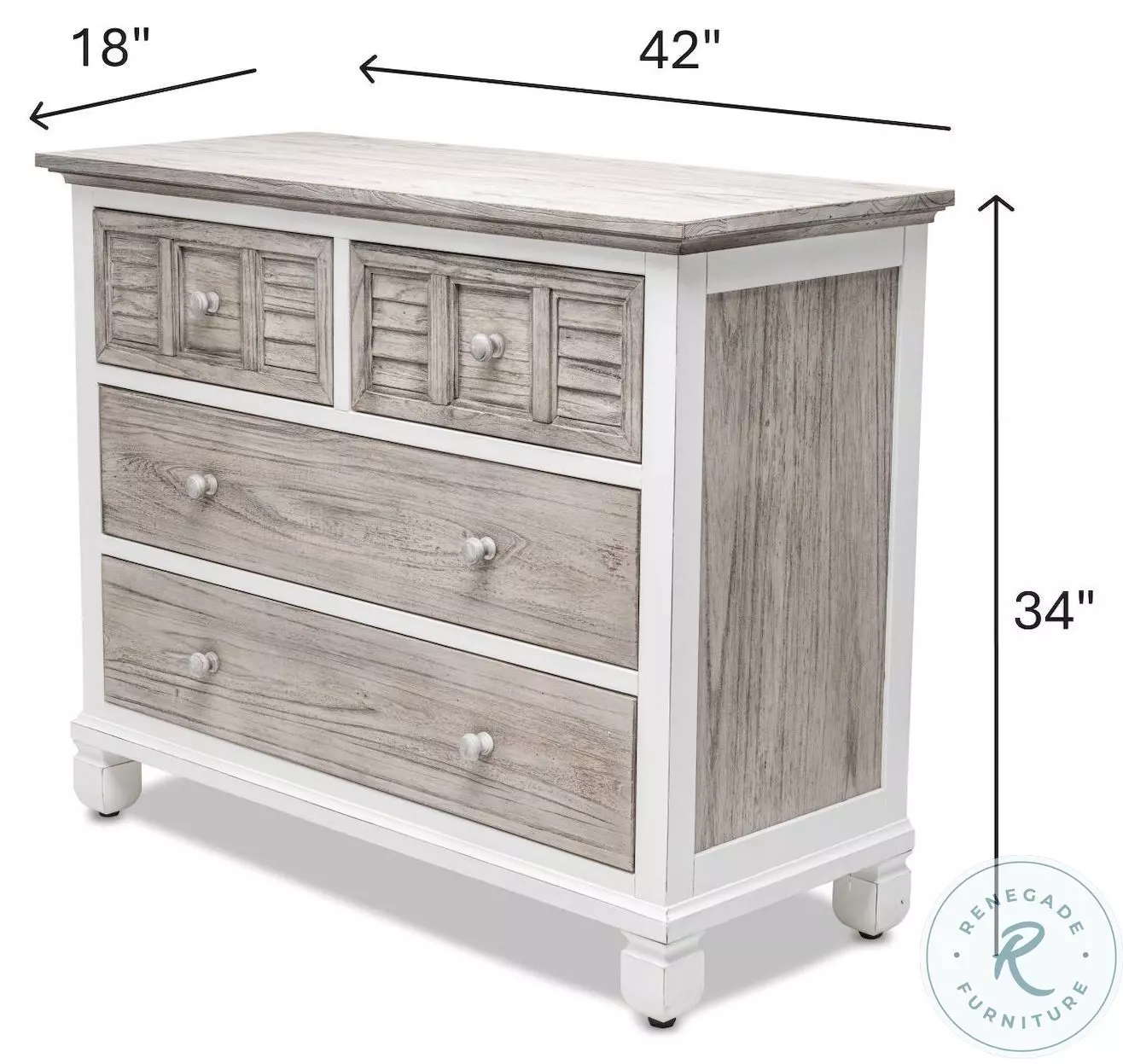 Island Haven Dapple Grey and Blanc 4 Drawer Chest
