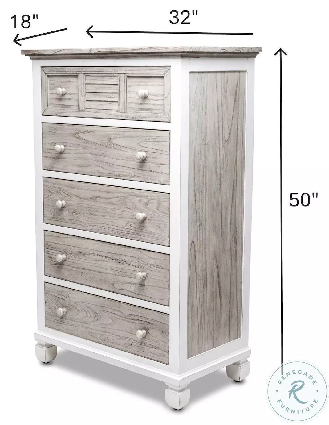 Island Haven Dapple Grey and Blanc 5 Drawer Chest
