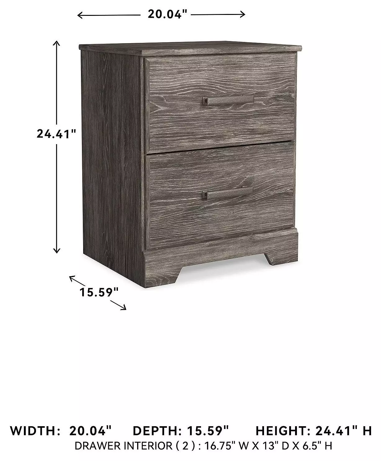 Ralinksi Gray 2 Drawer Nightstand