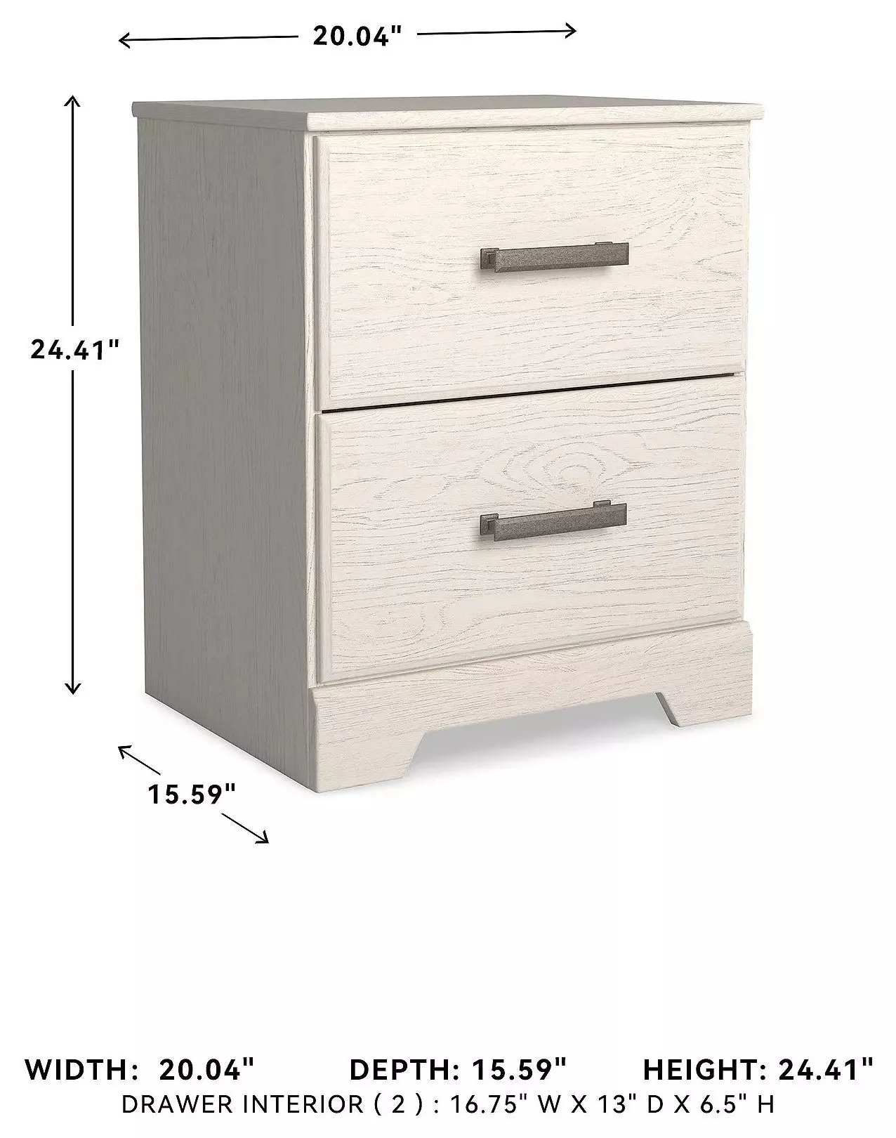 Stelsie White 2 Drawer Nightstand