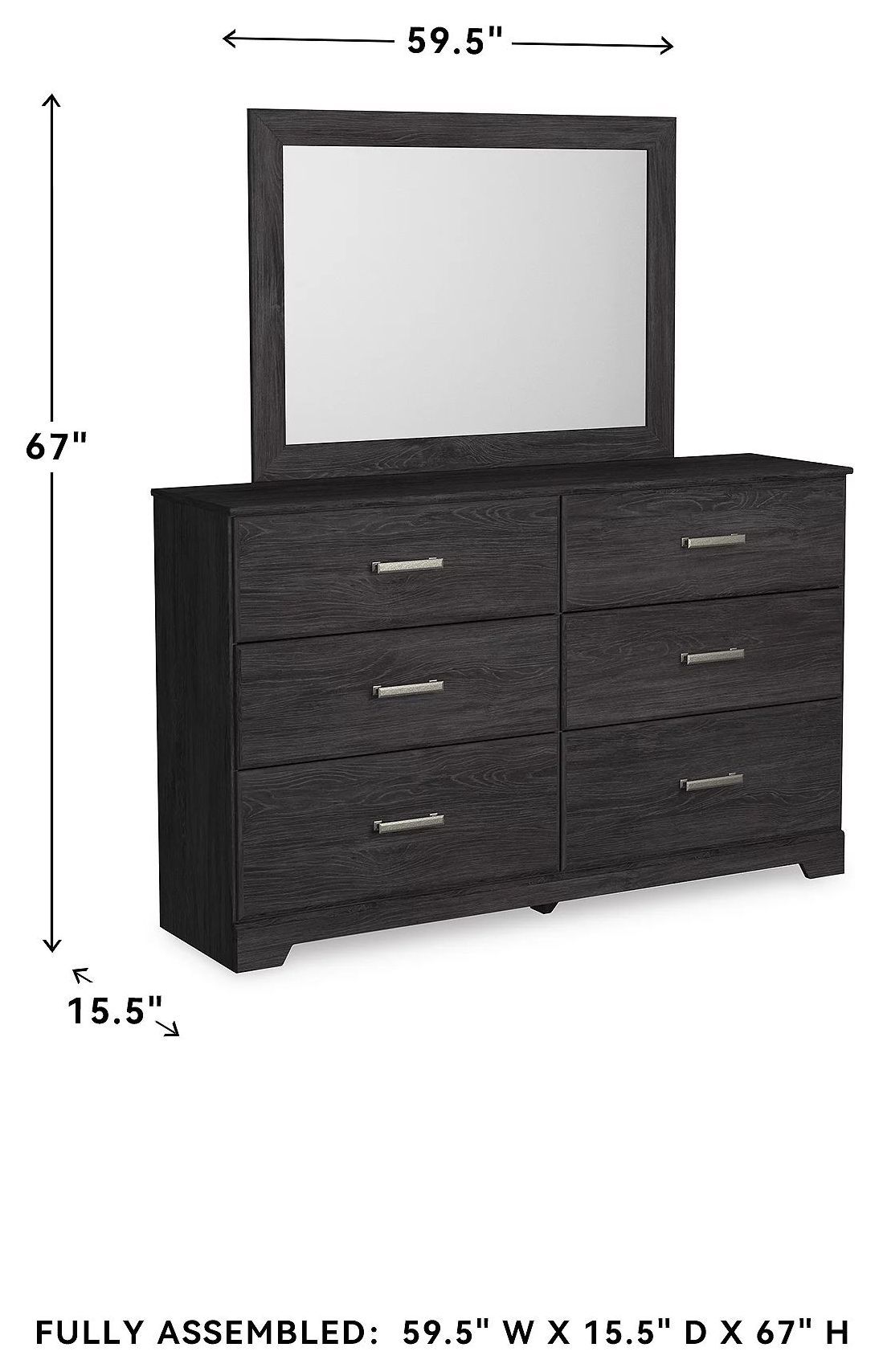 Belachime Charcoal 6 Drawer Dresser and Rectangular Mirror