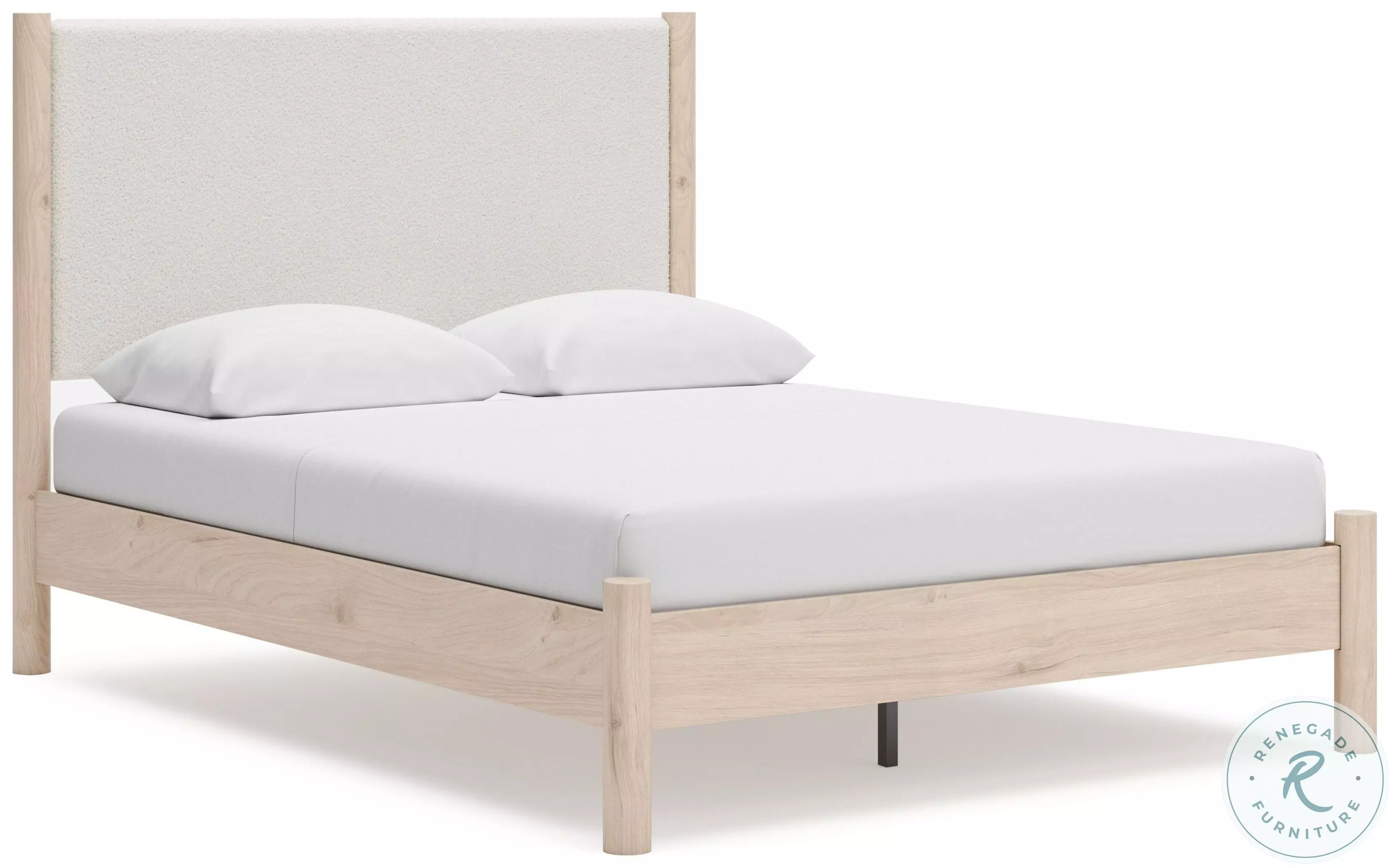 Cadmori Tan And White Queen Upholstered Panel Bed From Ashley