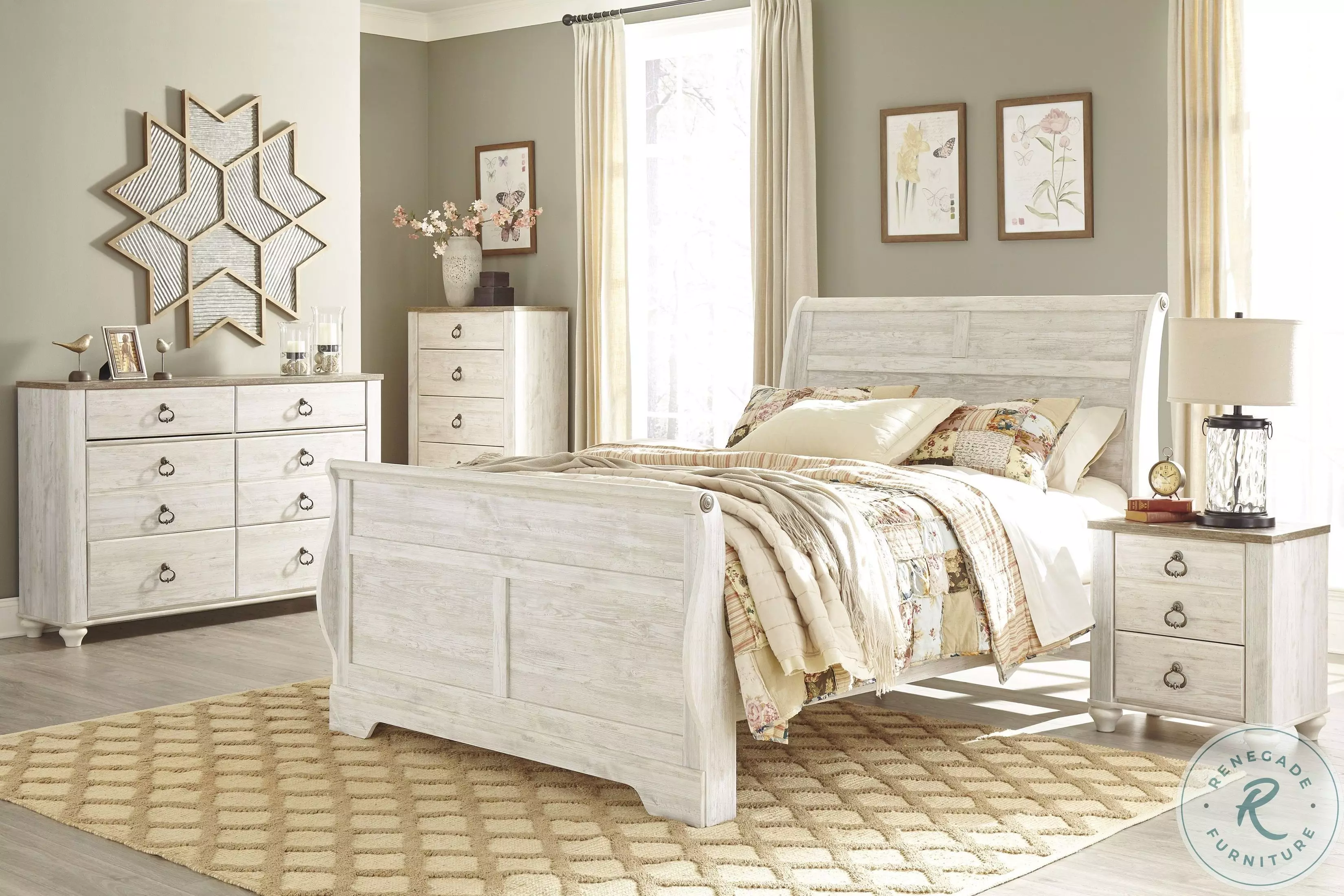 Willowton Whitewash Sleigh Bedroom Set from Ashley Furniture 