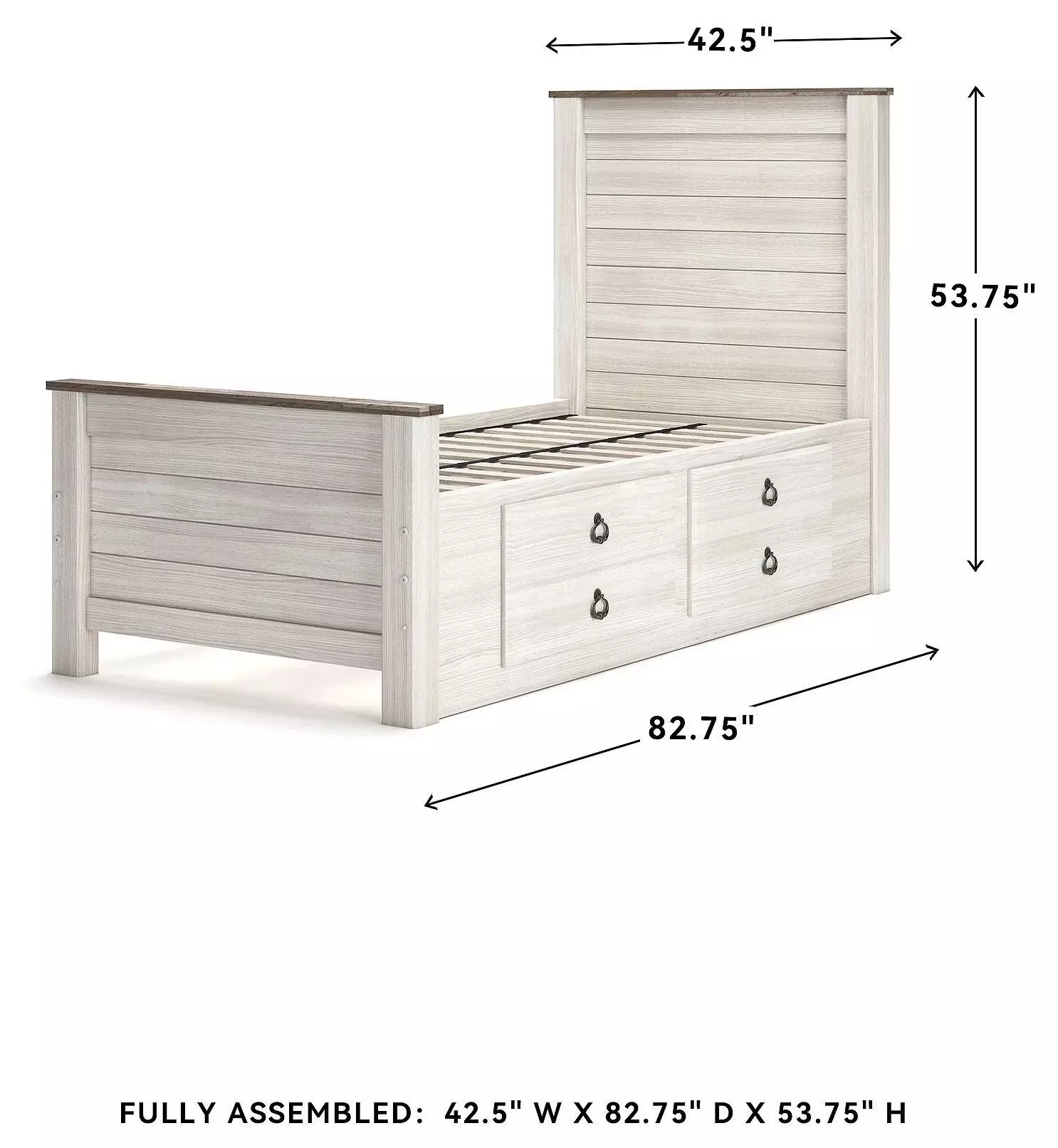 Willowton Whitewash Twin Single Side Under Bed Storage Panel Bed