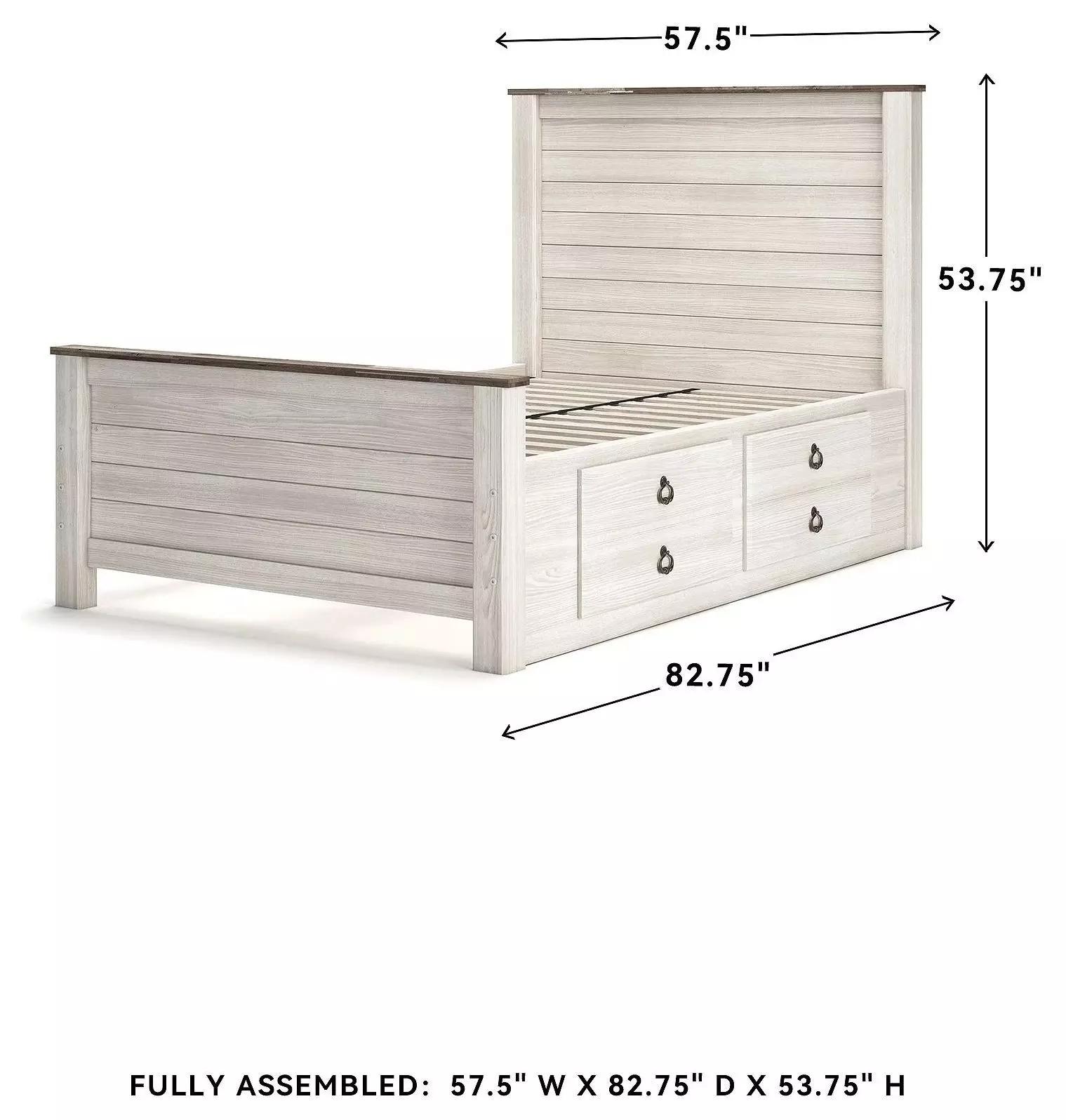 Willowton Whitewash Full Single Side Under Bed Storage Panel Bed