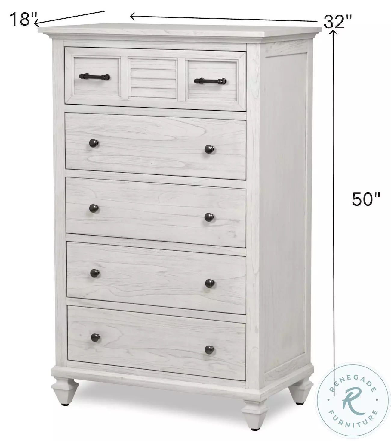 Bay Harbor Distressed White 5 Drawer Chest