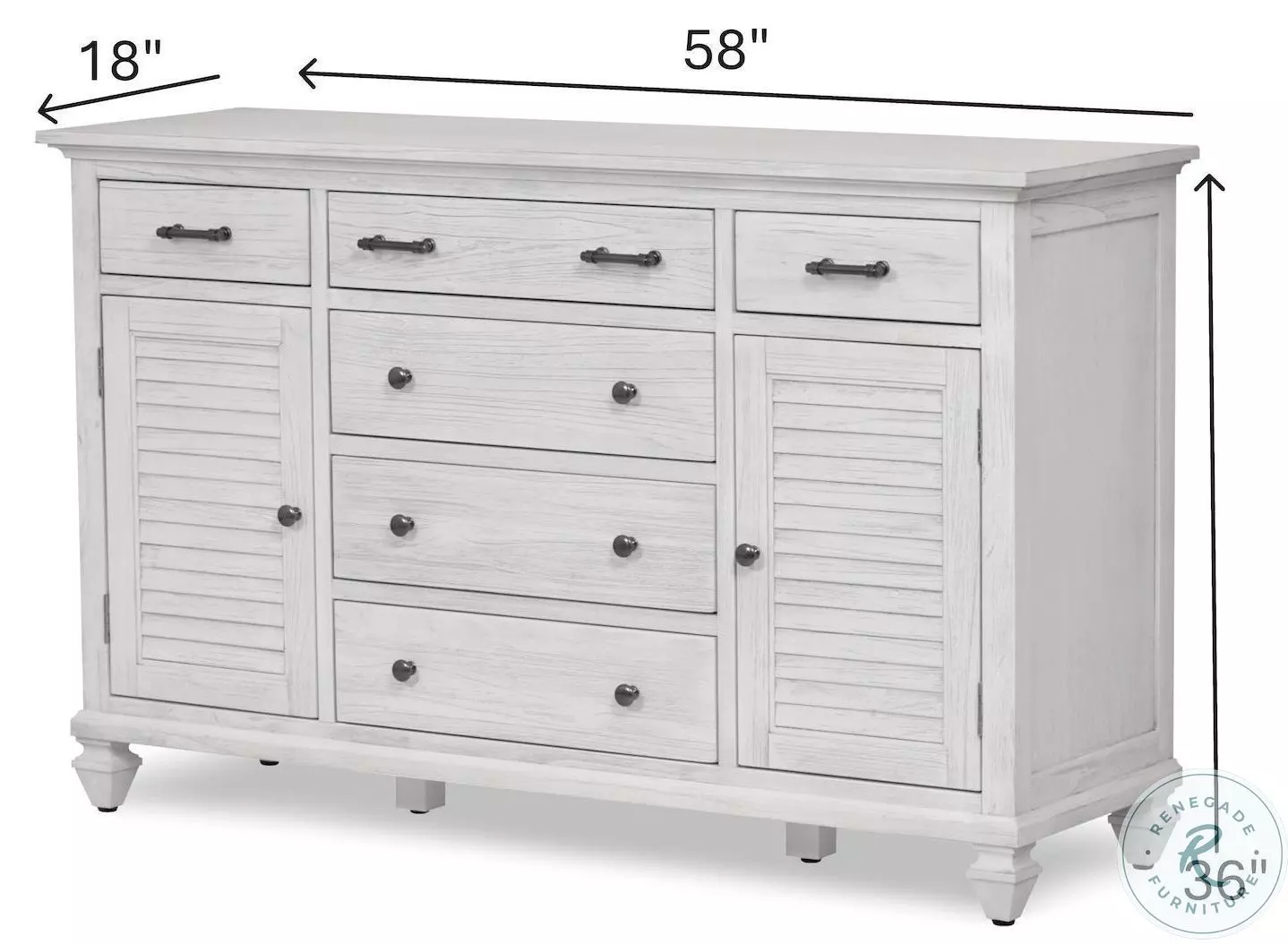 Bay Harbor Distressed White 6 Drawer and 2 Door Dresser