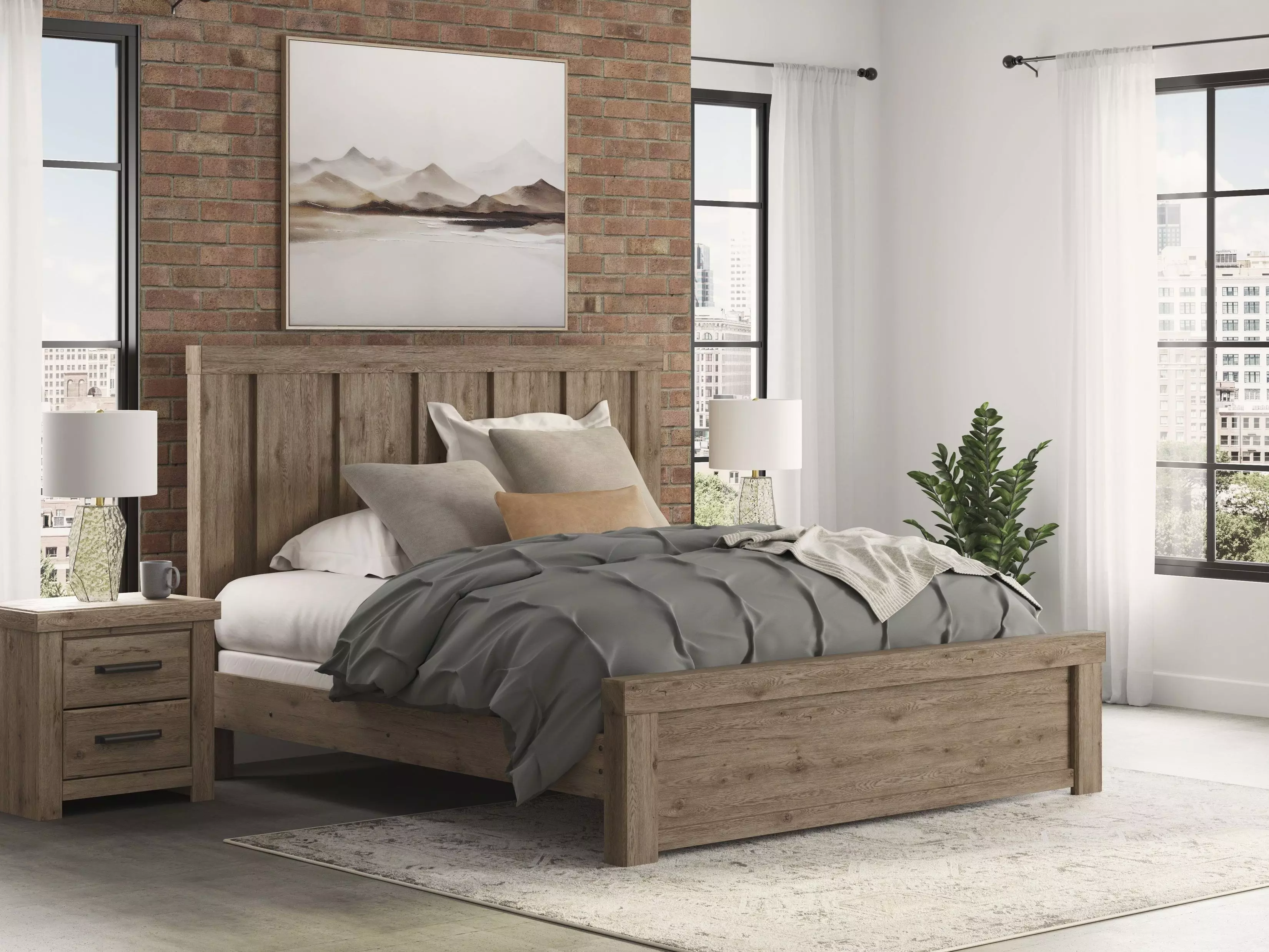 Garistyn Light Brown King Panel Bed (Also known as Contoura) From