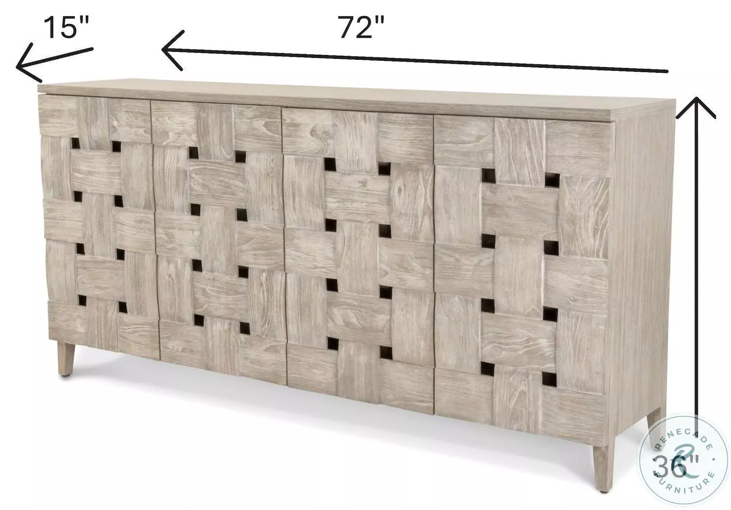 Hearthwood Wooden Weave Grey Wash 4 Door Credenza