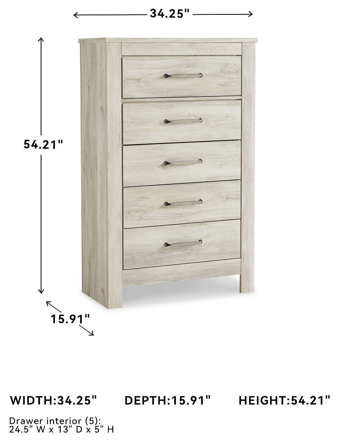 Bellaby Whitewash Five Drawer Chest