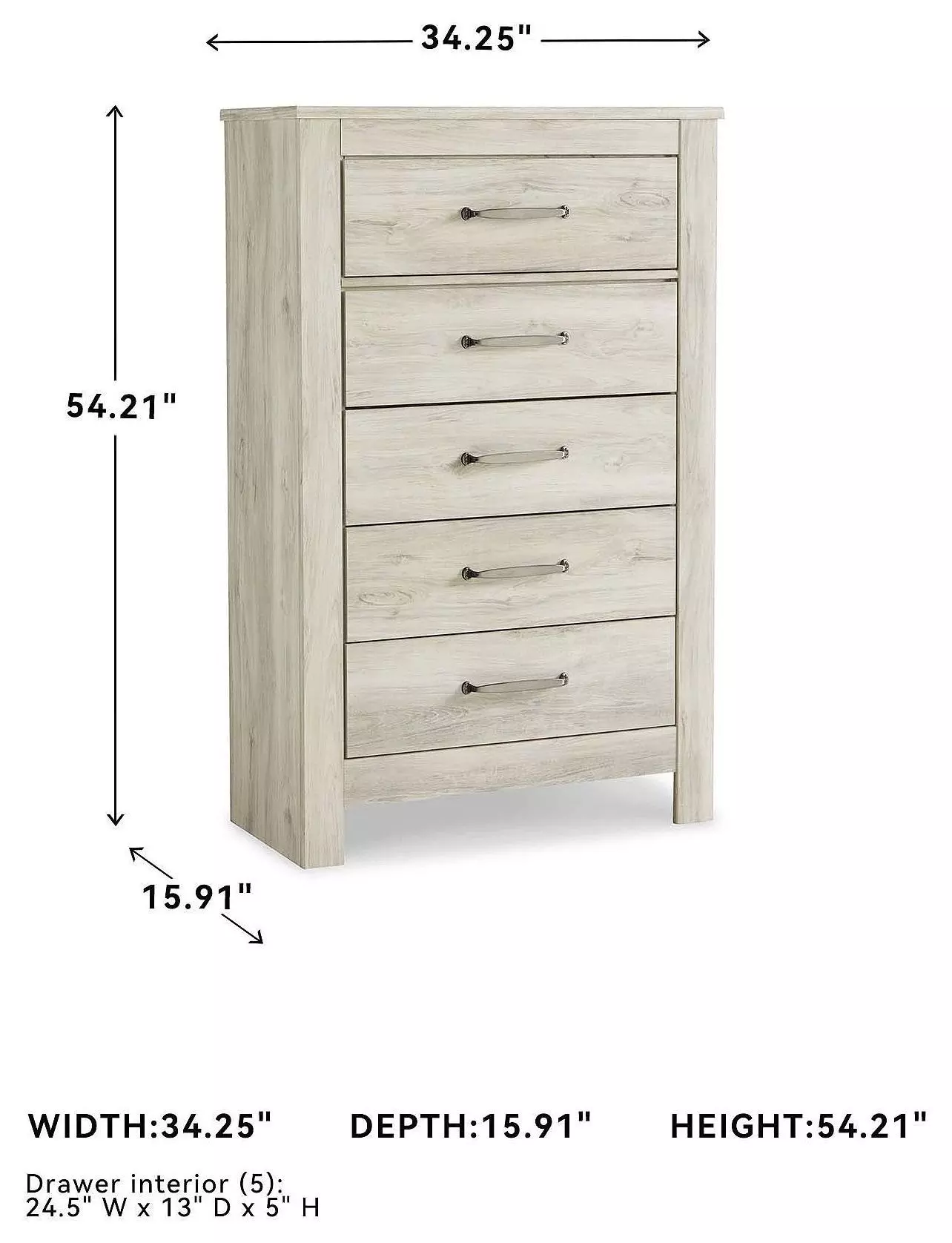 Bellaby Whitewash Five Drawer Chest