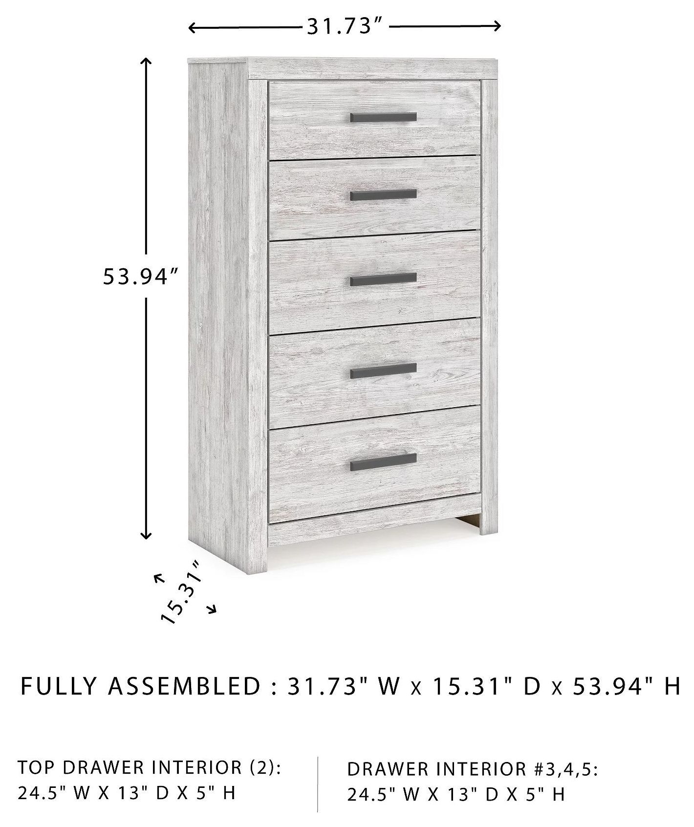 Cayboni Whitewash Five Drawer Chest