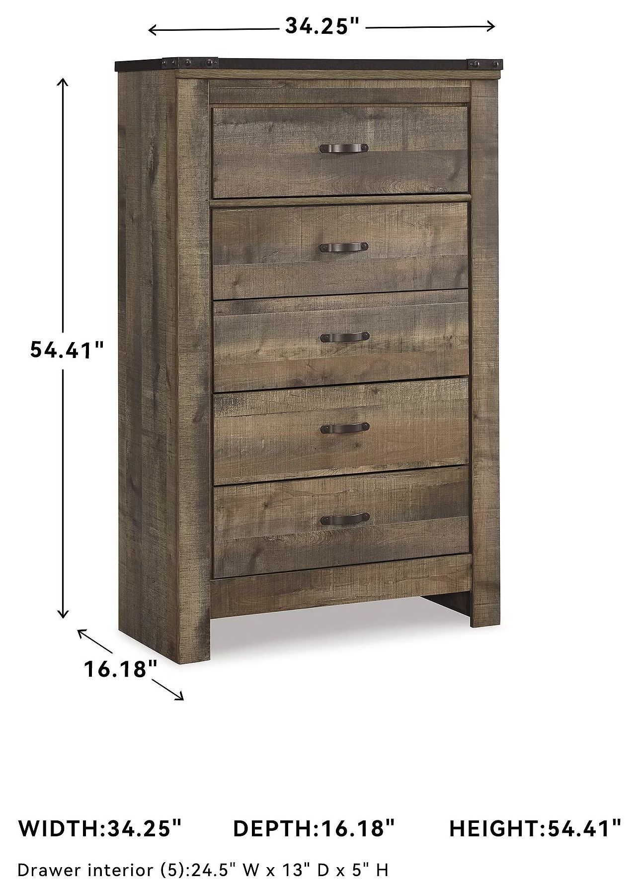 Trinell Brown Five Drawer Chest