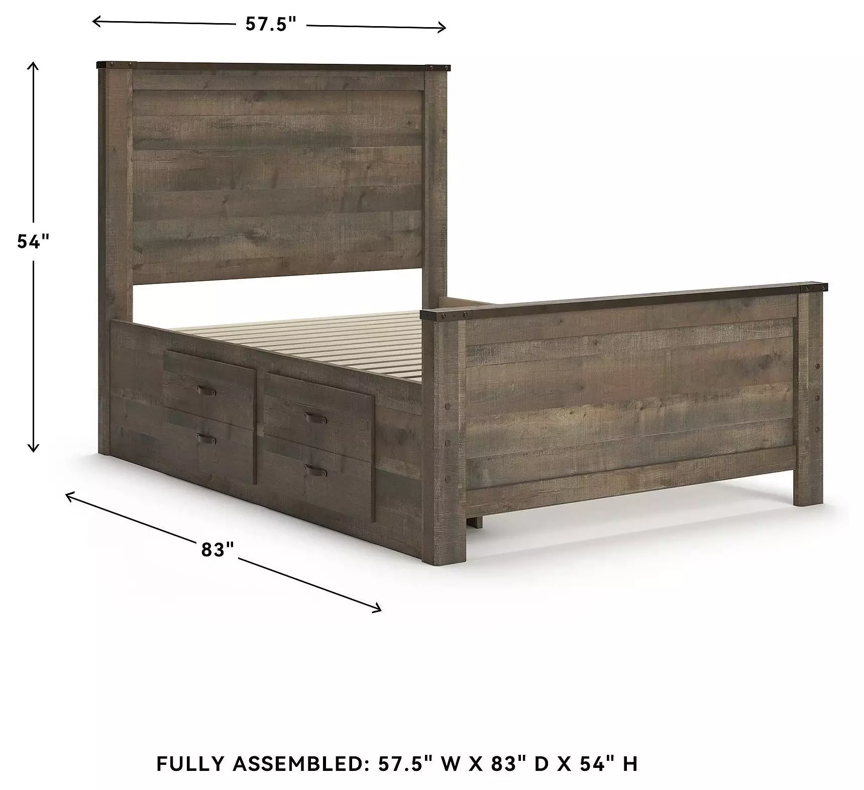 Trinell Brown Full Panel Bed With 2 Storage Drawers