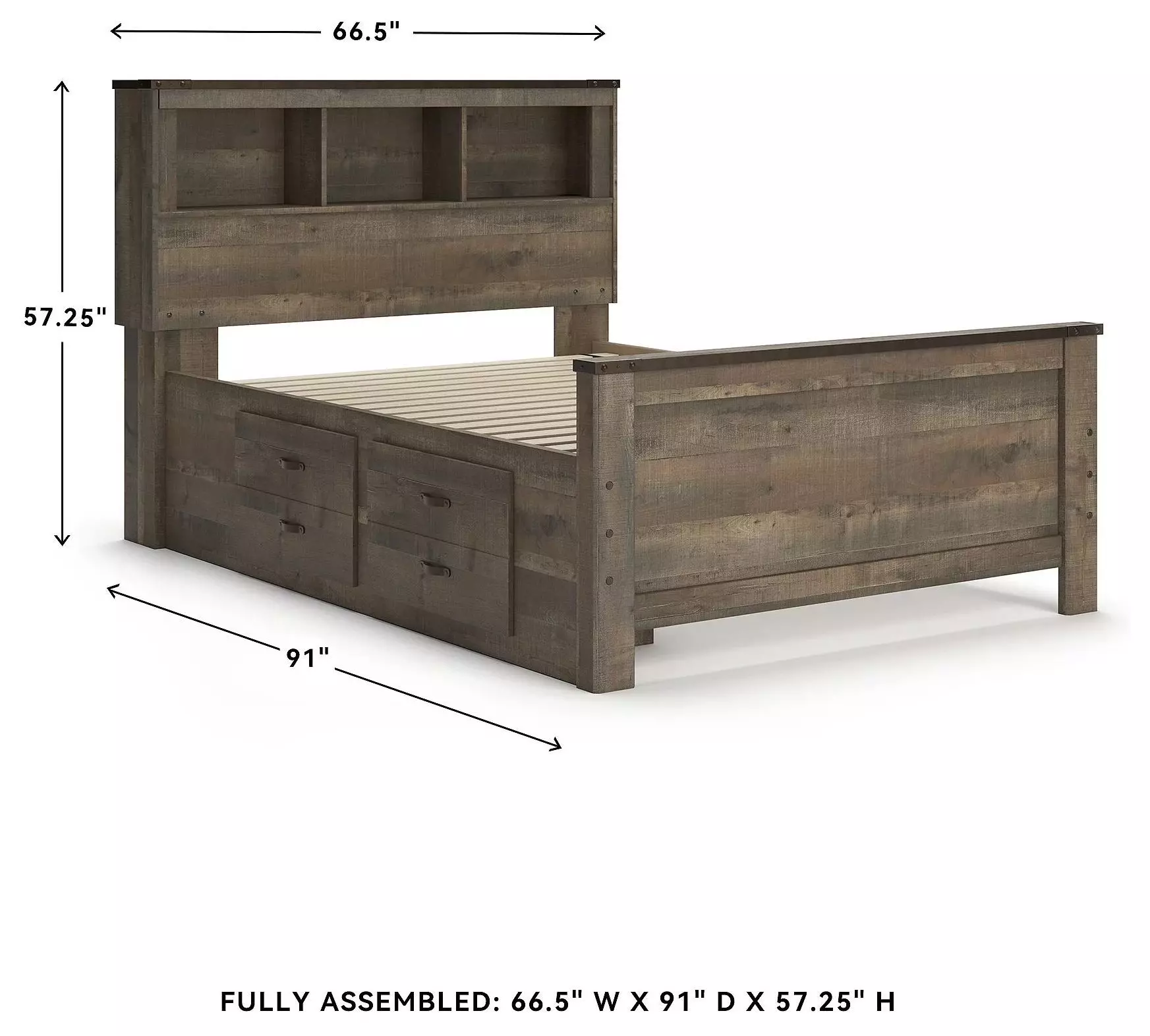 Trinell Brown Full Bookcase Bed With 2 Storage Drawers