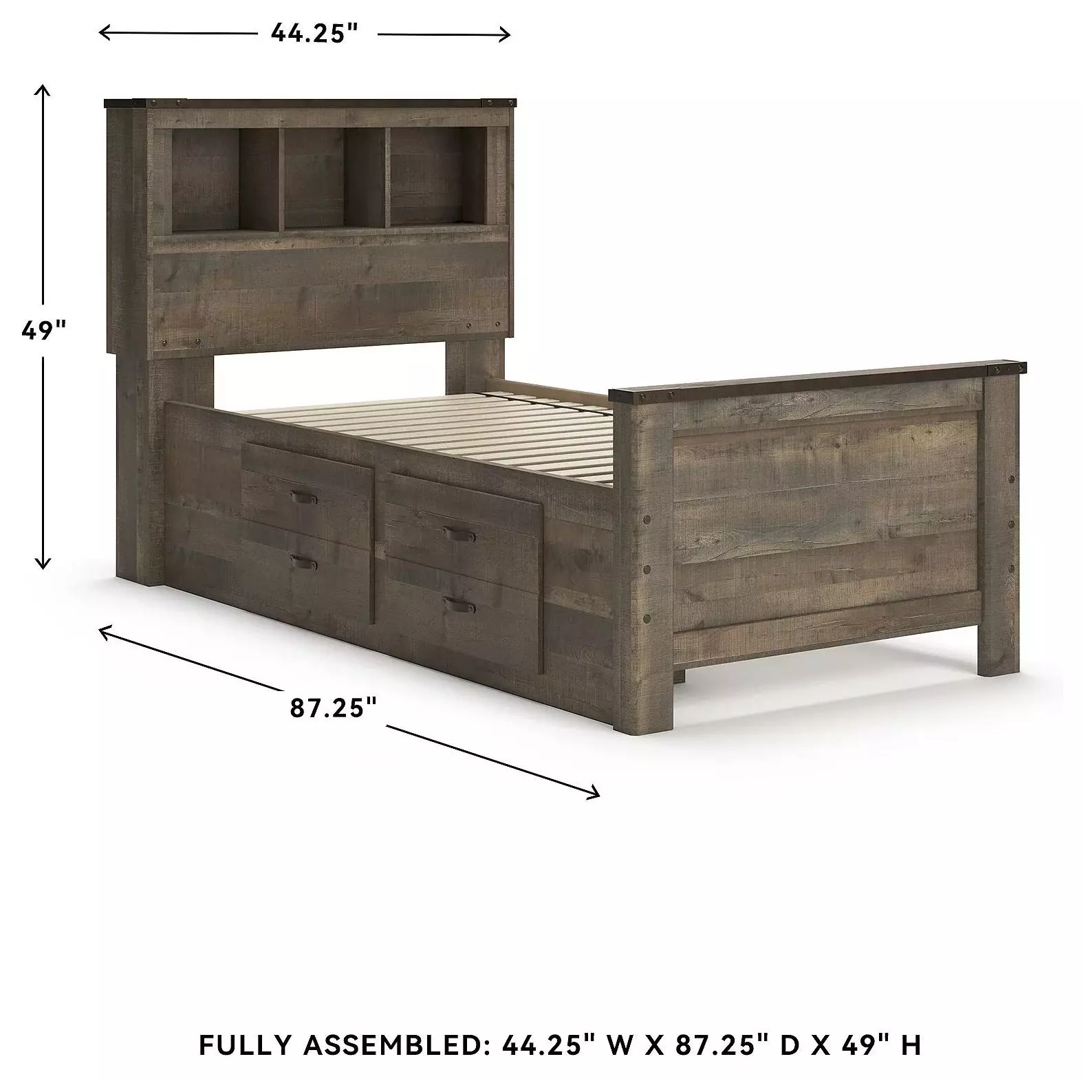Trinell Brown Twin Bookcase Bed With 2 Storage Drawers