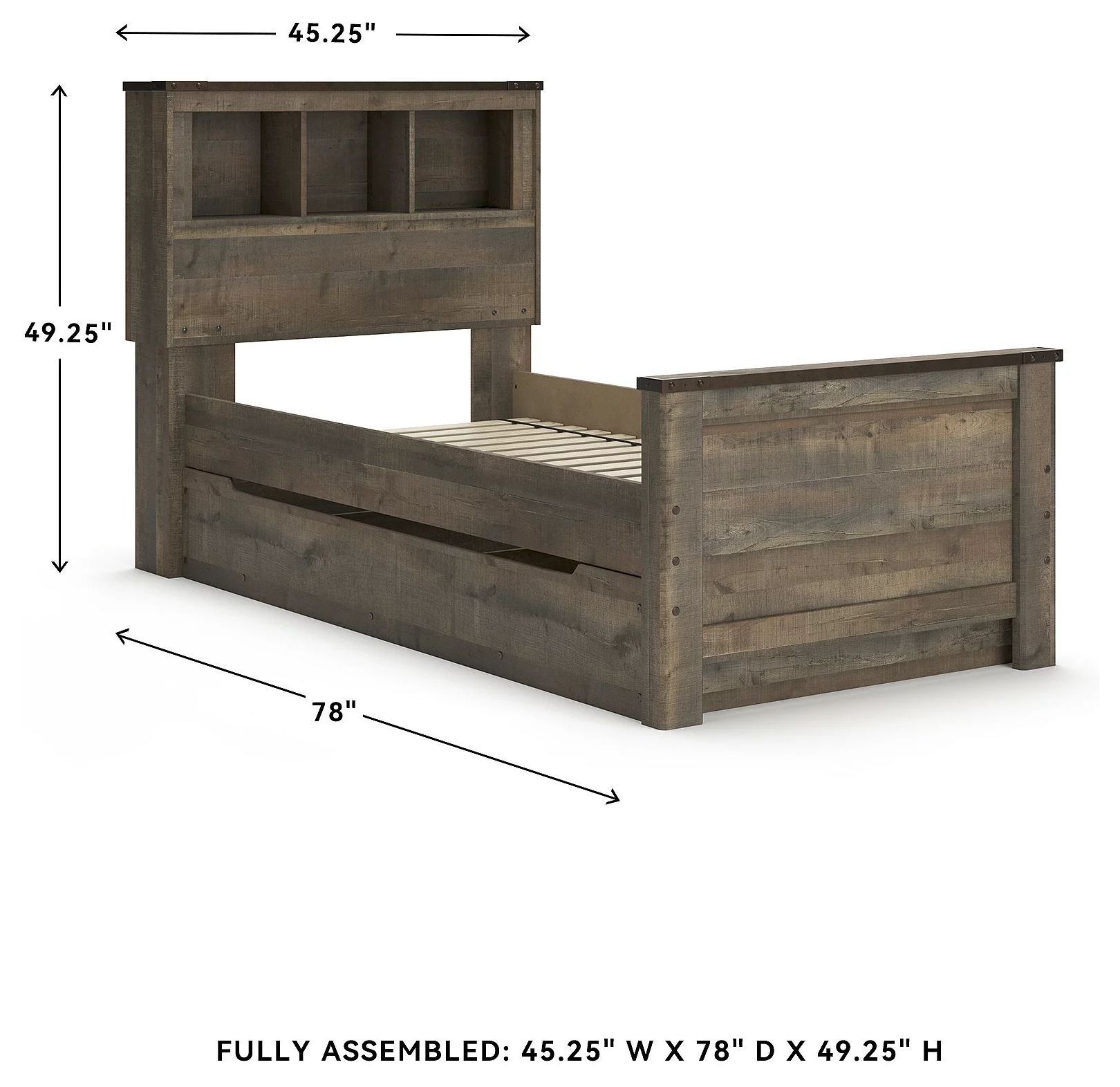 Trinell Brown Twin Bookcase Bed With 1 Large Storage Drawer