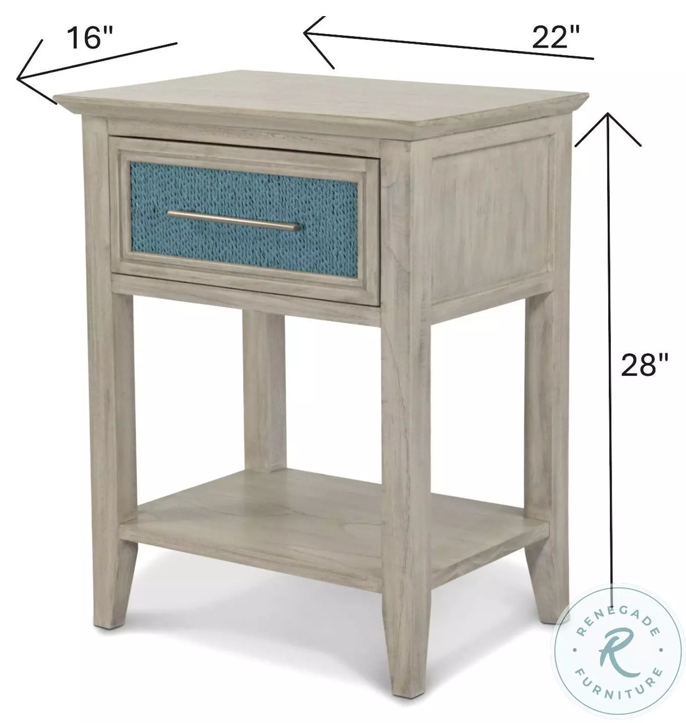 Blue Isles Ocean Blue and Aged Ivory 1 Drawer Woven Nightstand with USB Charging