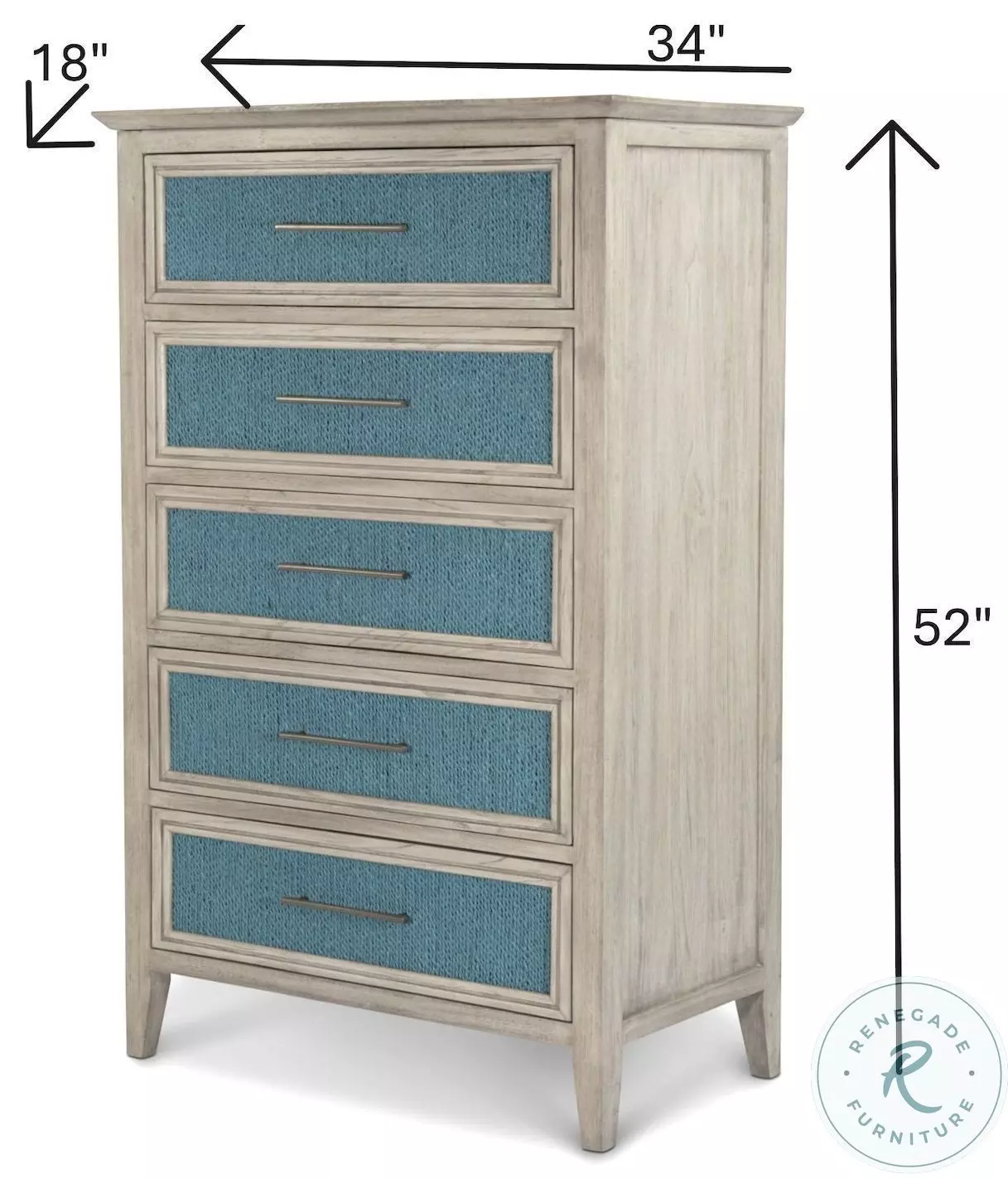 Blue Isles Ocean Blue and Aged Ivory 5 Drawer Woven Chest