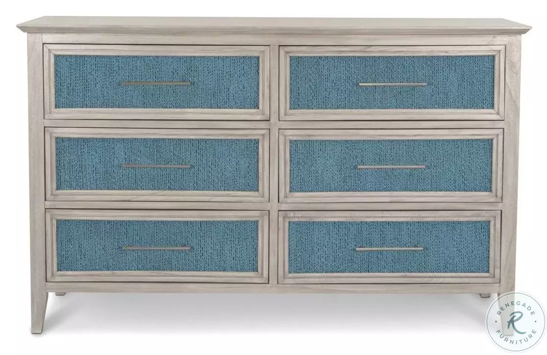 blue wicker dresser Isles Ocean Blue and Aged Ivory 6 Drawer Woven four drawer design with