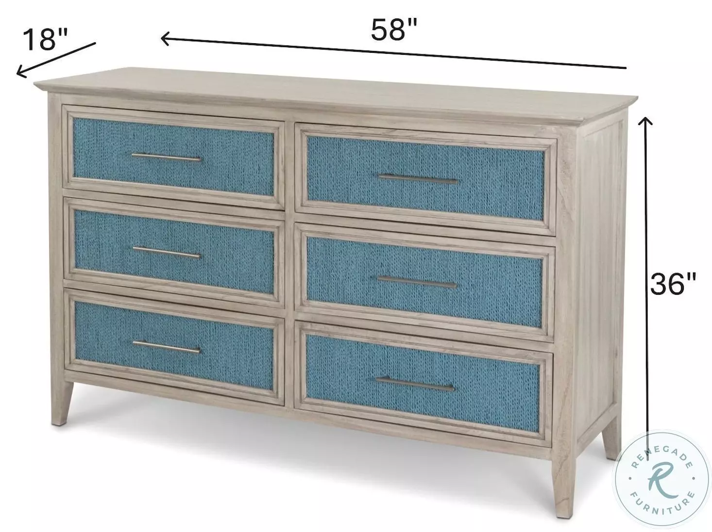Blue Isles Ocean Blue and Aged Ivory 6 Drawer Woven Dresser