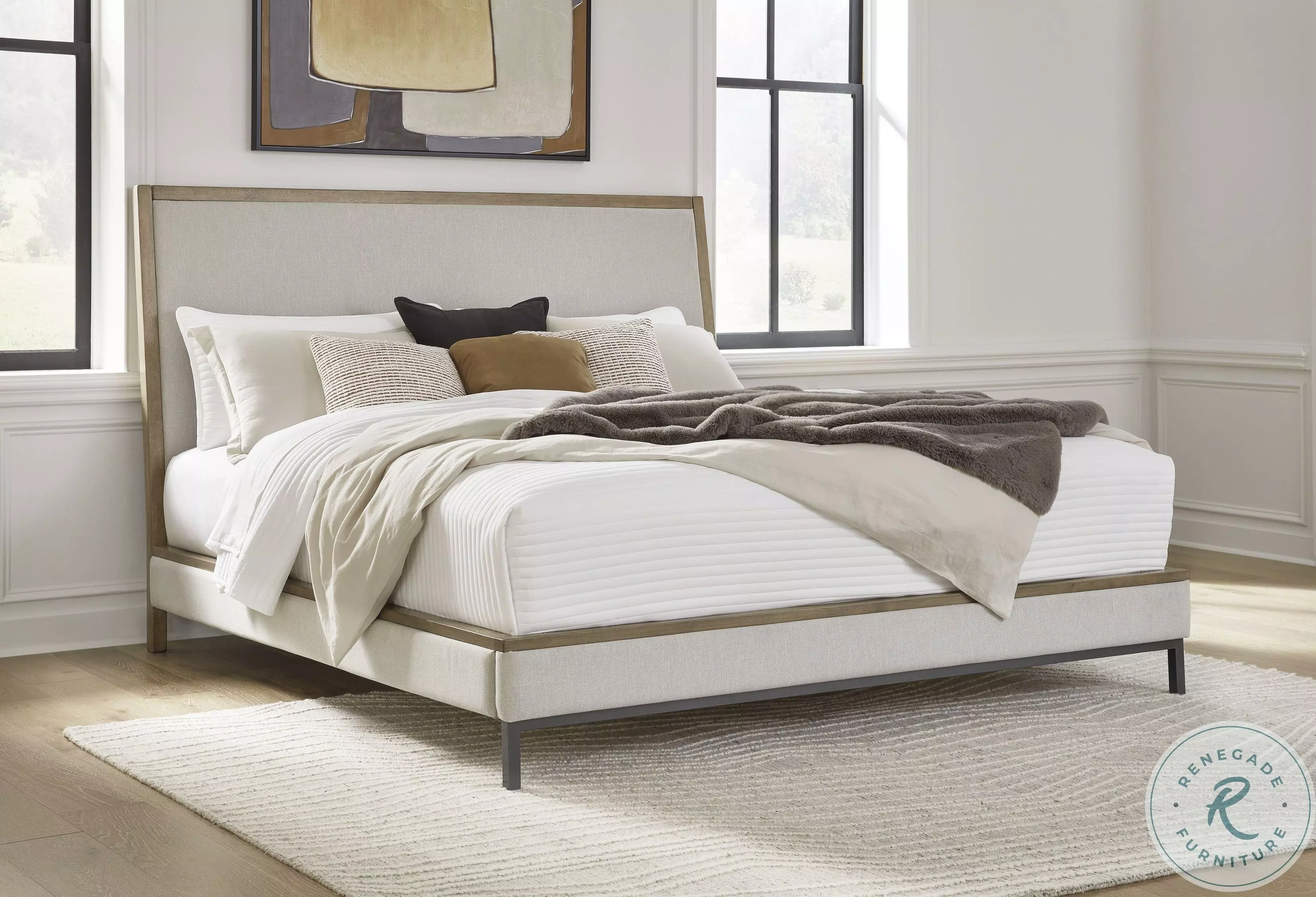 Tomtyn Light Beige And Brown Queen Upholstered Bedroom Set from Ashley Furniture | Coleman Furniture