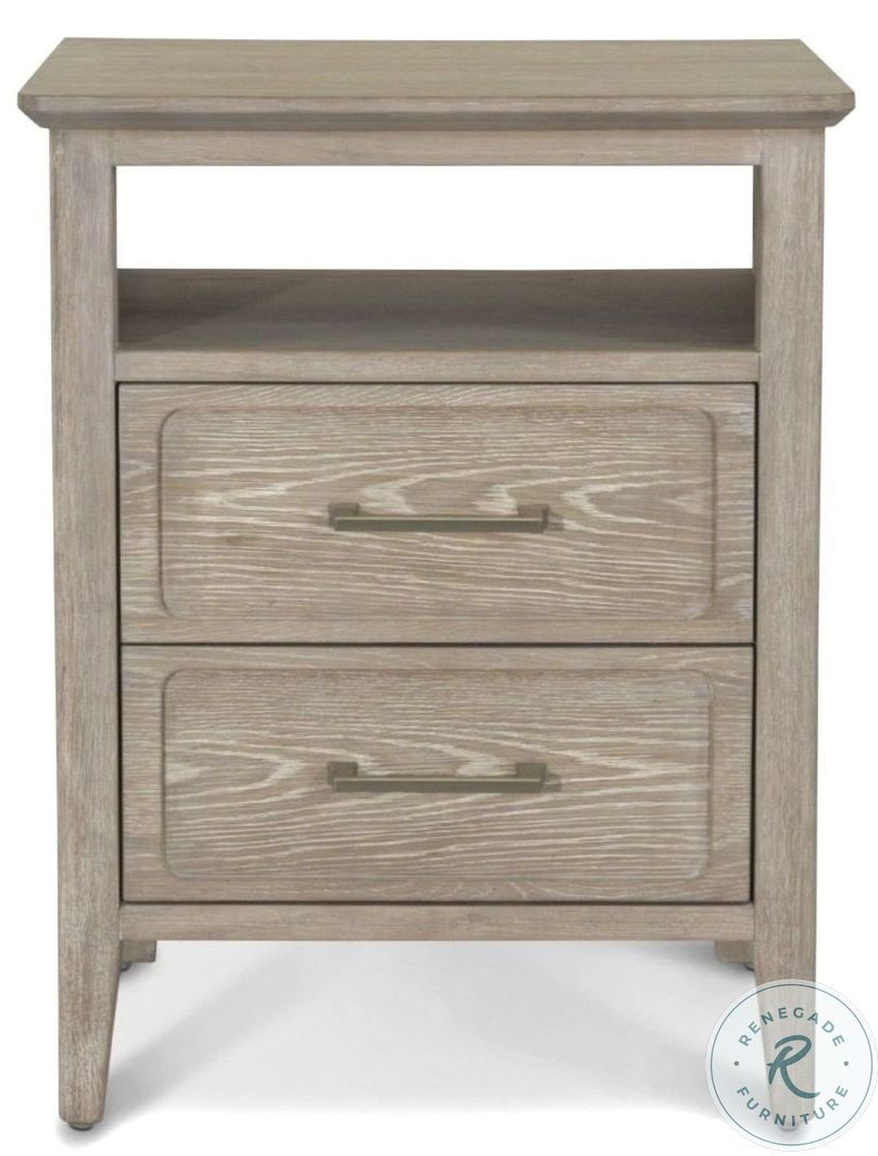 Harborview Glazed Driftwood 2 Drawer Nightstand with USB Charging From
