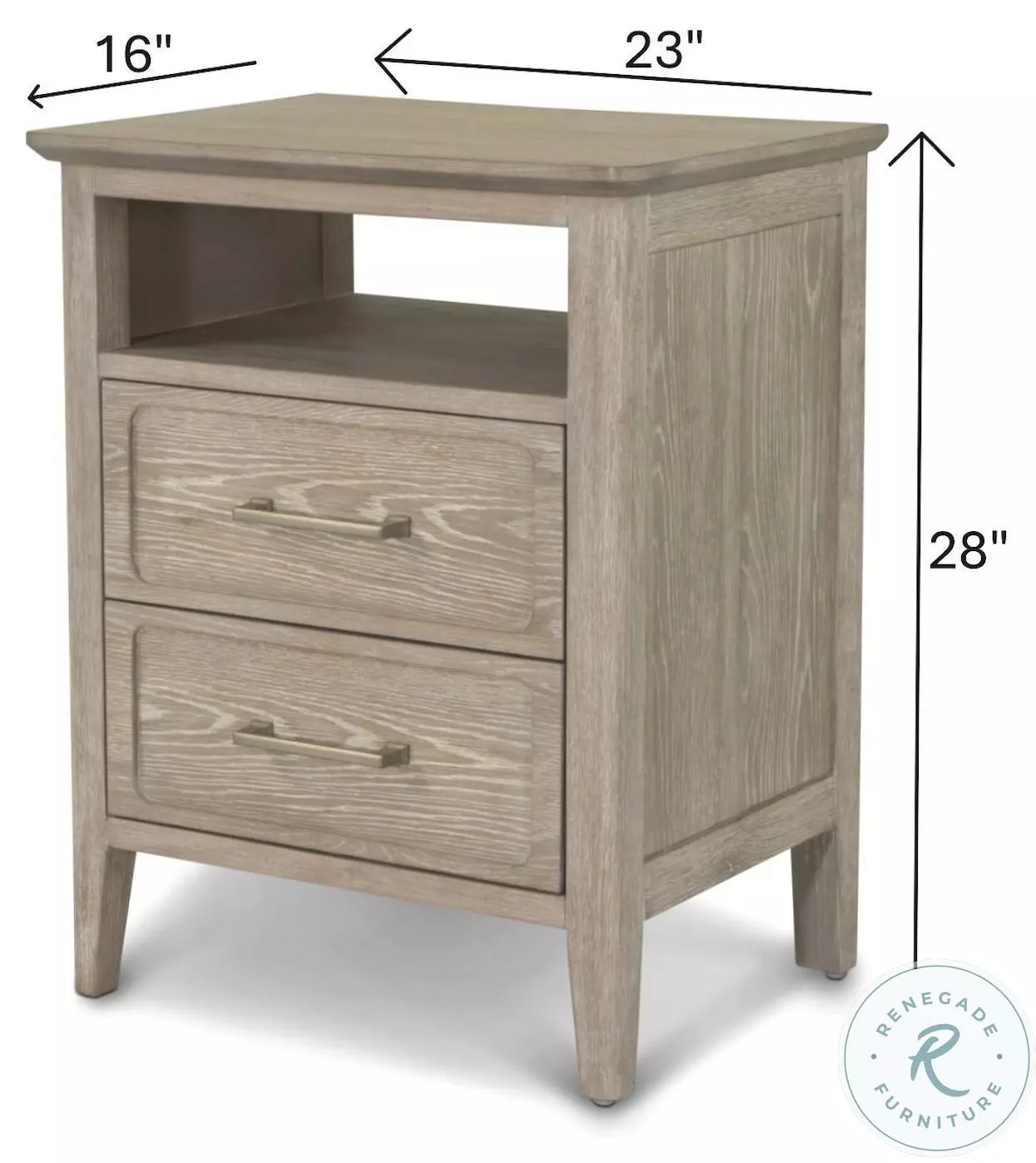 Harborview Glazed Driftwood 2 Drawer Nightstand with USB Charging